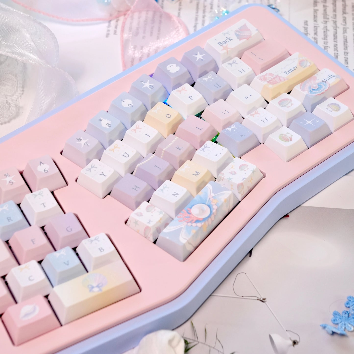 #0269 Pastel Seashell Jellyfish Pearls Keycaps With Foggy Pc Novelty Cherry Profile Designed By Miller
