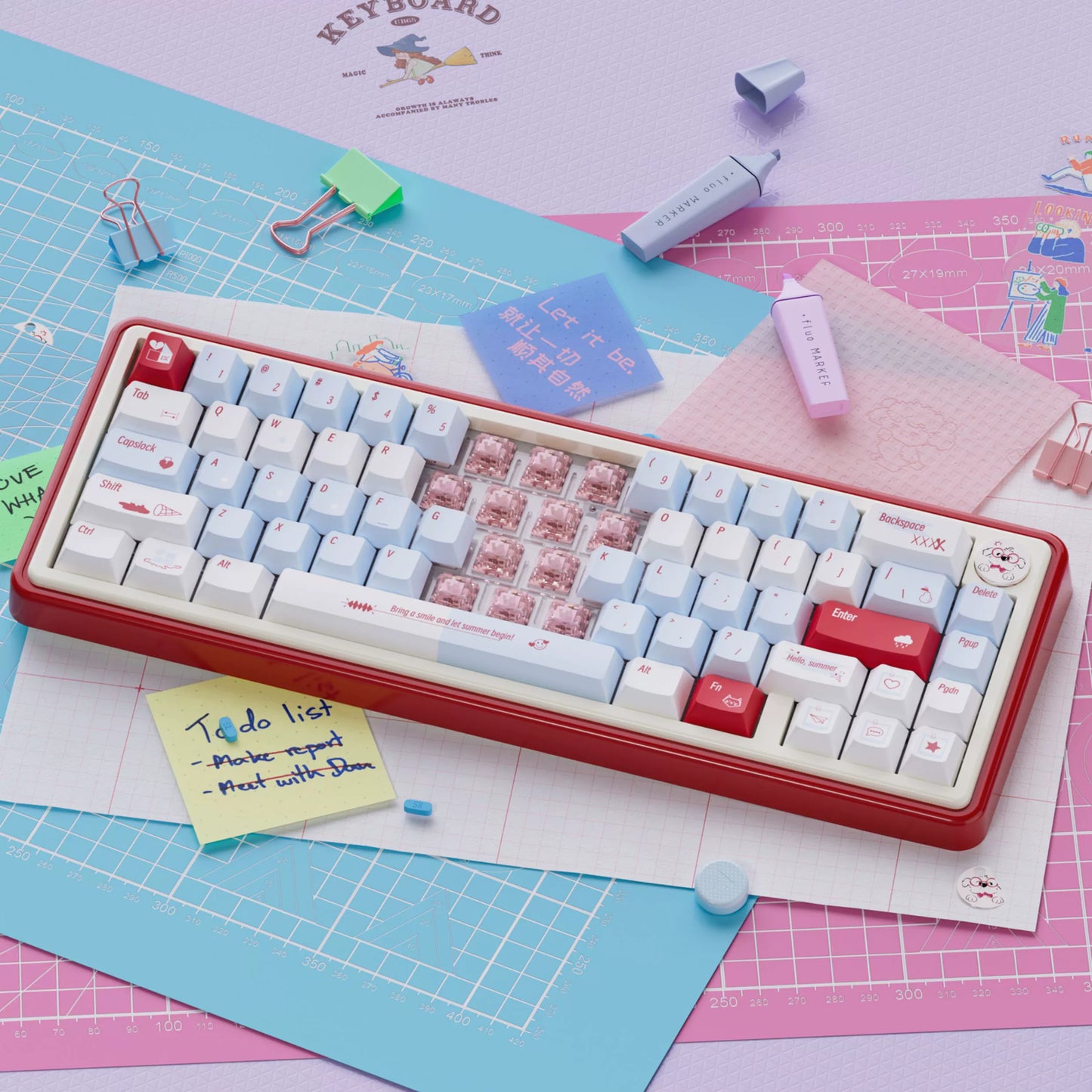 UR65 Blue/Pink/Red Mechanical Customized Keyboard (Tri-mode Gasket Hot Swap RGB Support QMK/VIA)