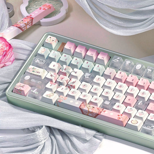 #0264 Begonia Sleepless Keycap Pink Green + Fog Transparent Pc Cherry Profile Designed By Miller