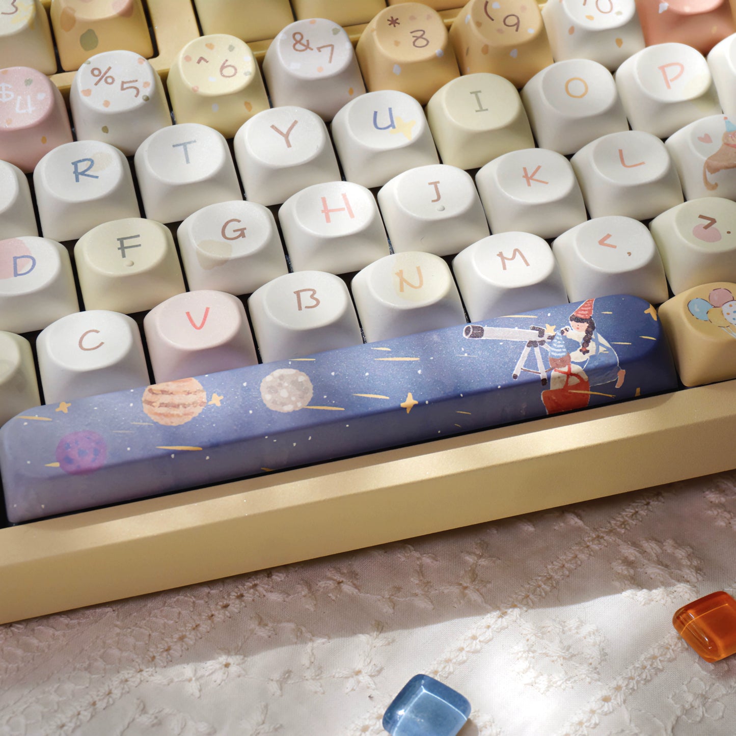 Pastel Yellow Blue Kwai Cute Two Girls Keycap 137/139 Keys Designed By Sleeping Sheep Studio