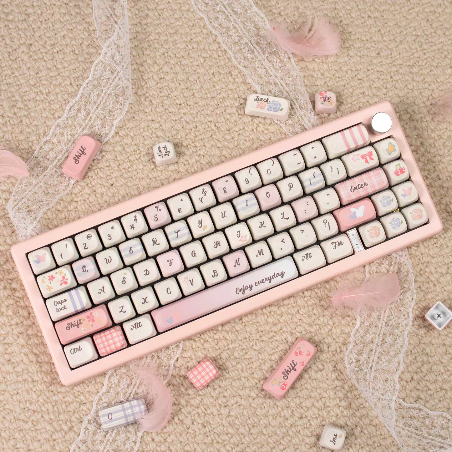 043 Pastel Pink Blue Grids Garden Keycap Cherry/ MOA Profile 152 keys BeeFun design