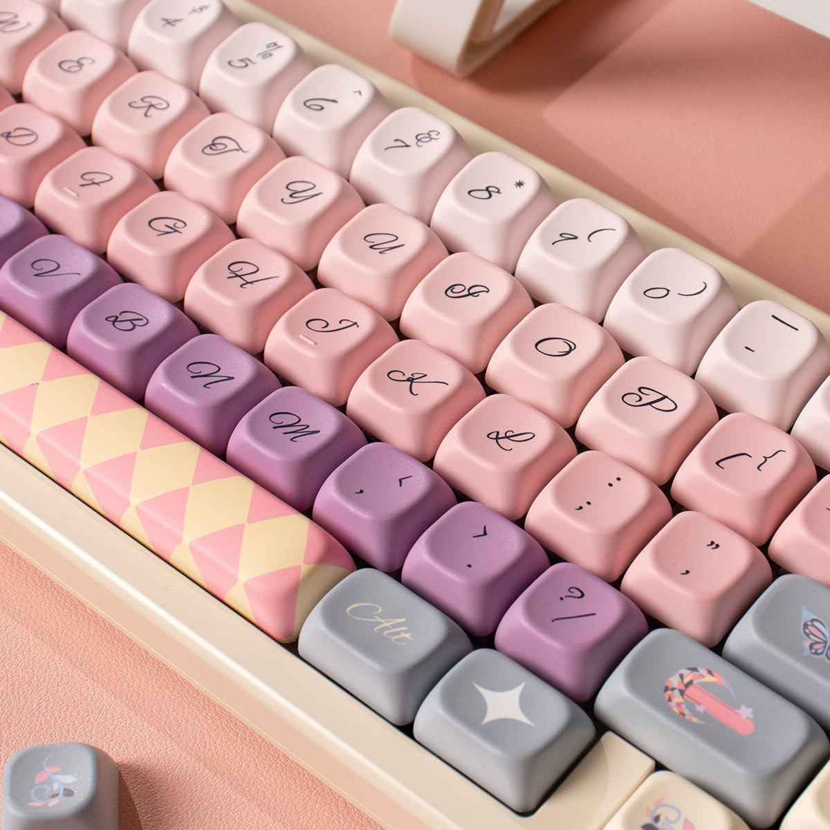 Pastel Purple Pink Gray Blue Moonlight Butterfly SOA/URE Profile Keycap Set URE Studio Designed