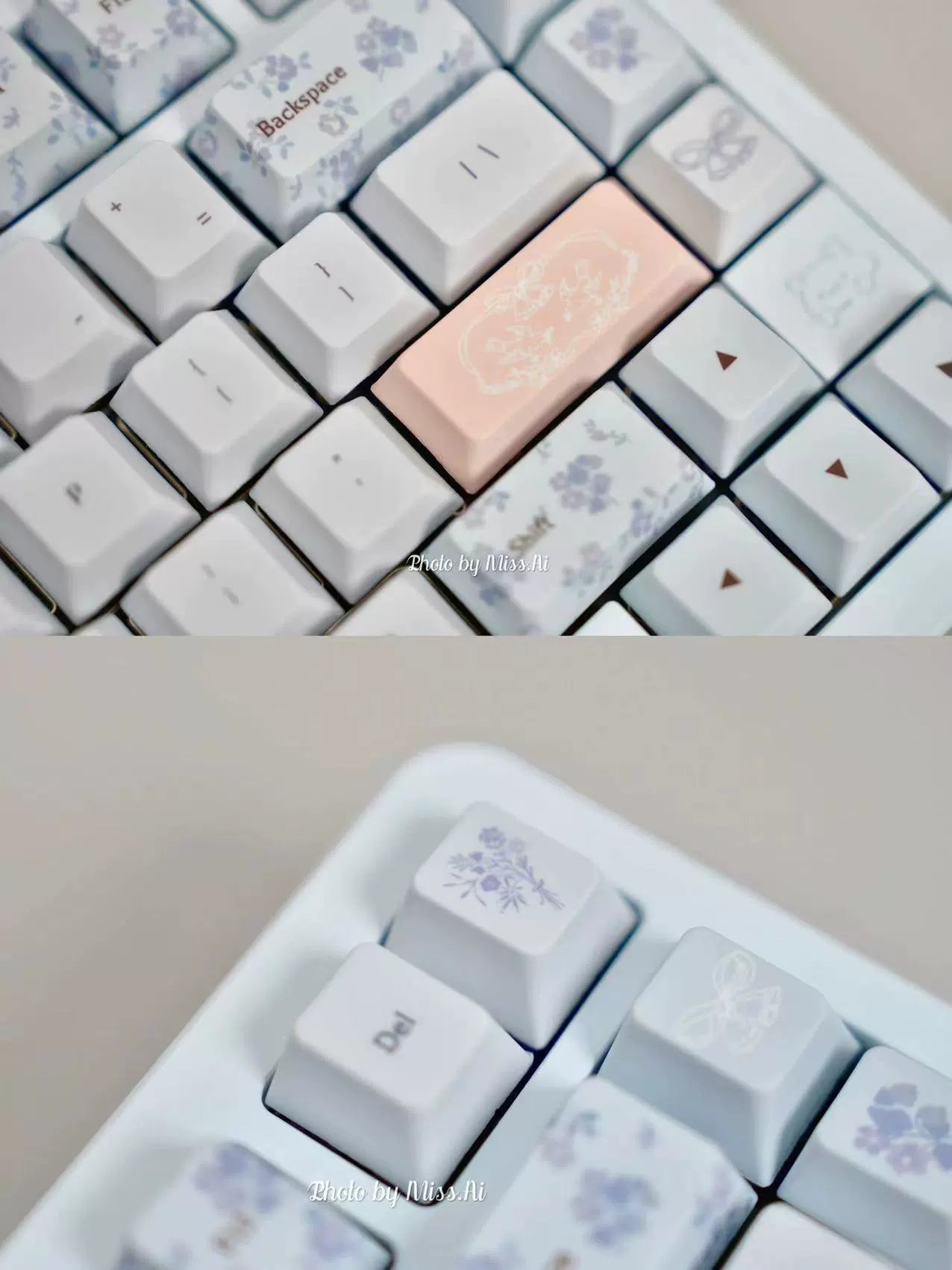 010 Midsummer Night's Dream Light Blue Floral Customized Keycaps 148 Keys Cherry Profile Designed By Keyria Labs