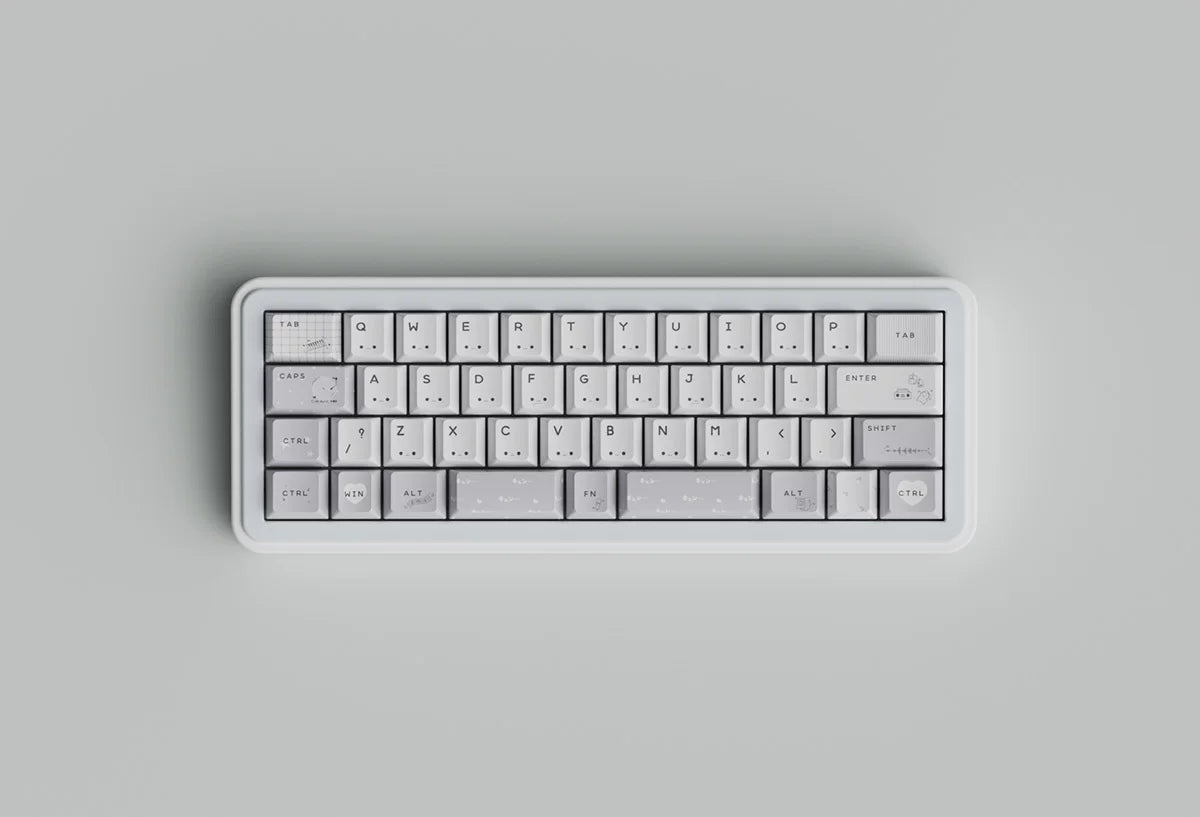 #0285 Gray Ins Kaomoji Cute Minimalist Keycap Cherry Profile Designed By Colakeycaps