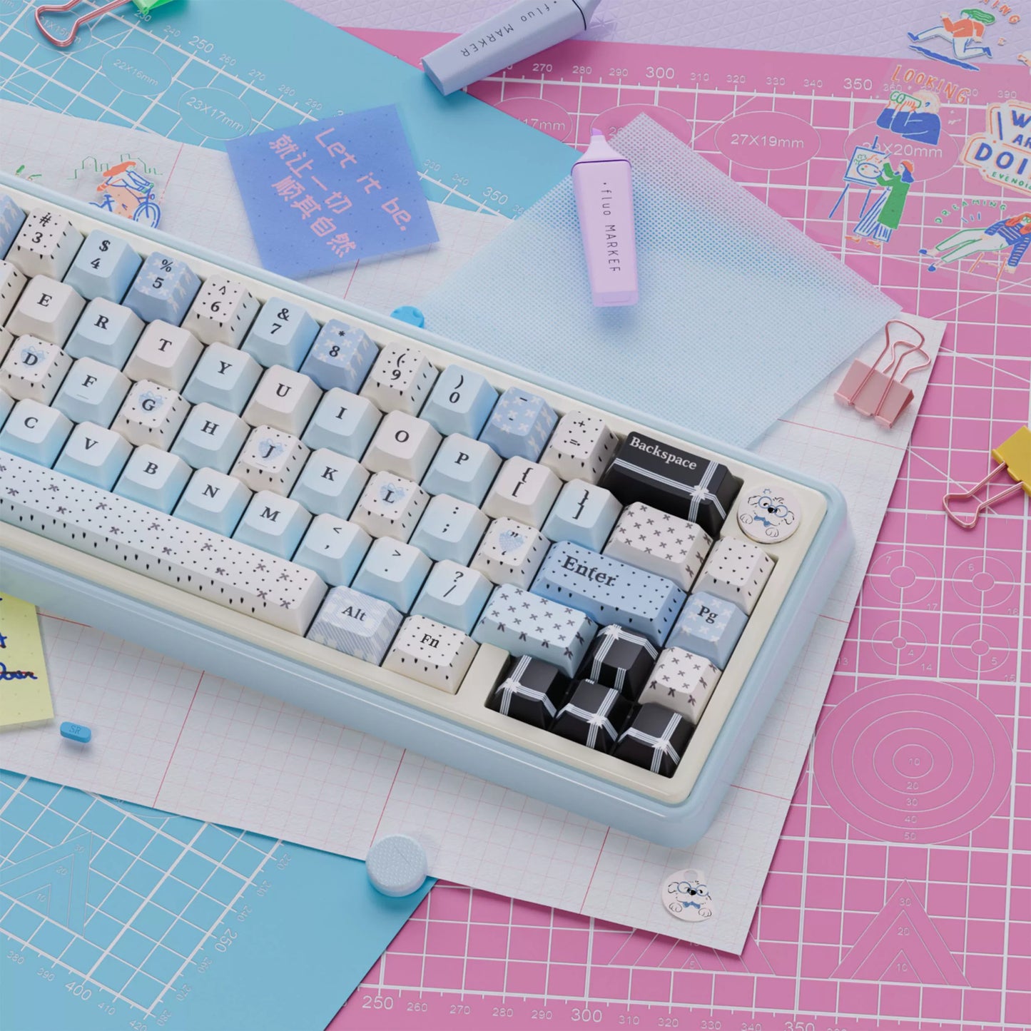 UR65 Blue/Pink/Red Mechanical Customized Keyboard (Tri-mode Gasket Hot Swap RGB Support QMK/VIA)
