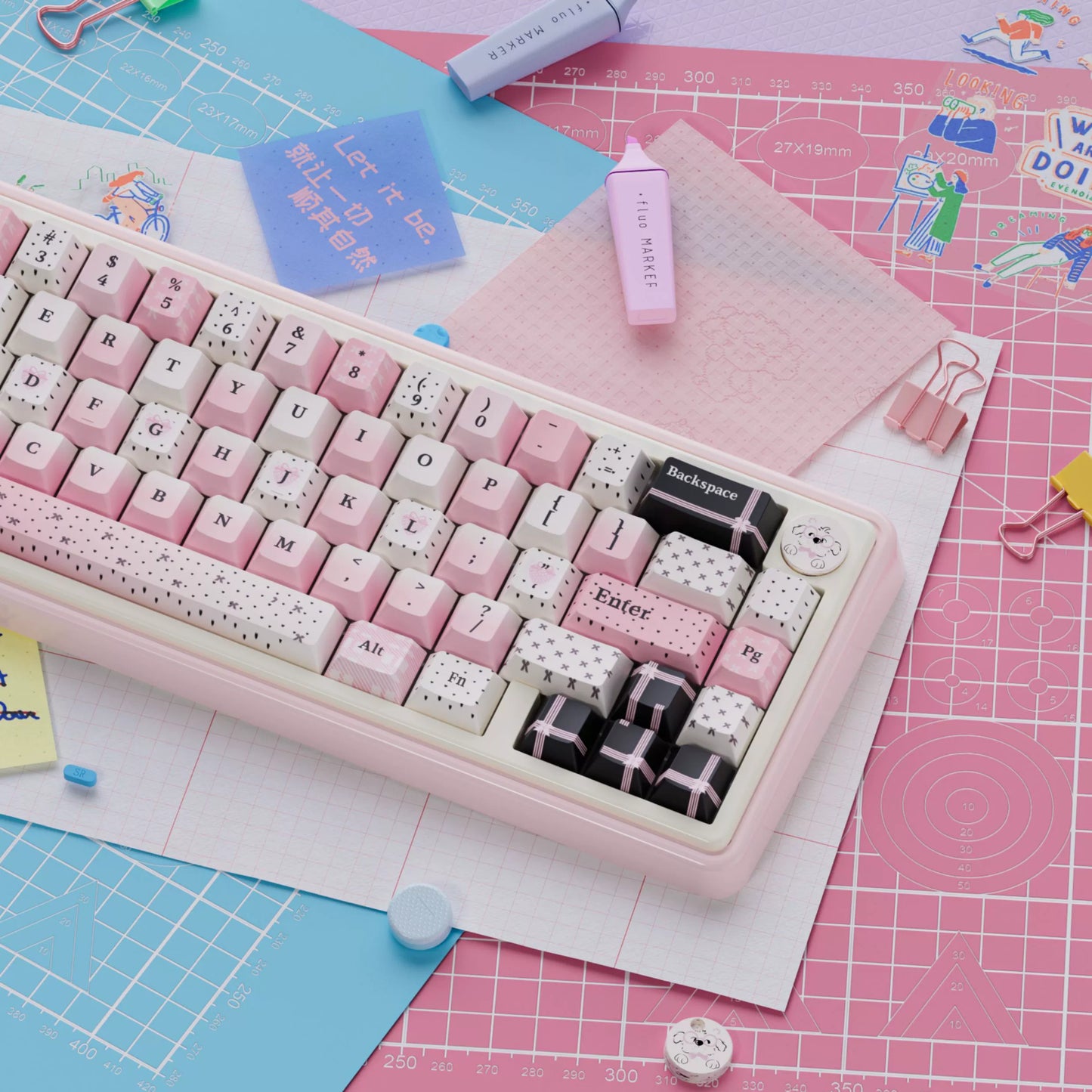 UR65 Blue/Pink/Red Mechanical Customized Keyboard (Tri-mode Gasket Hot Swap RGB Support QMK/VIA)