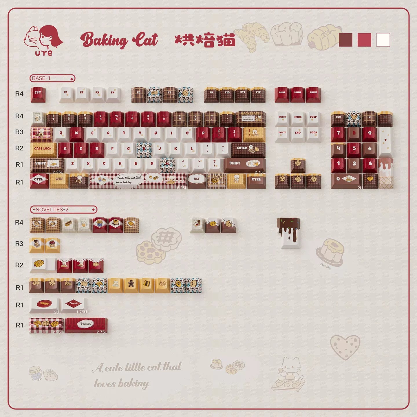 #0293 Baking Cat Cherry Profile Red Chocolate Keycap Designed By URE
