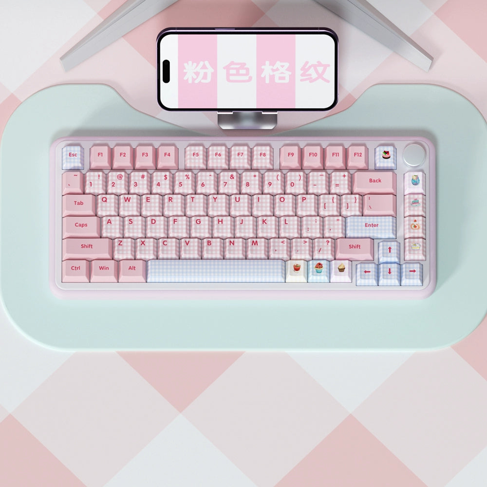 086 Blue and Pink Plaid Japanese Double-spell Keycaps 138-keys