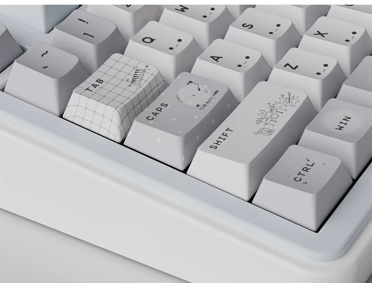 #0285 Gray Ins Kaomoji Cute Minimalist Keycap Cherry Profile Designed By Colakeycaps