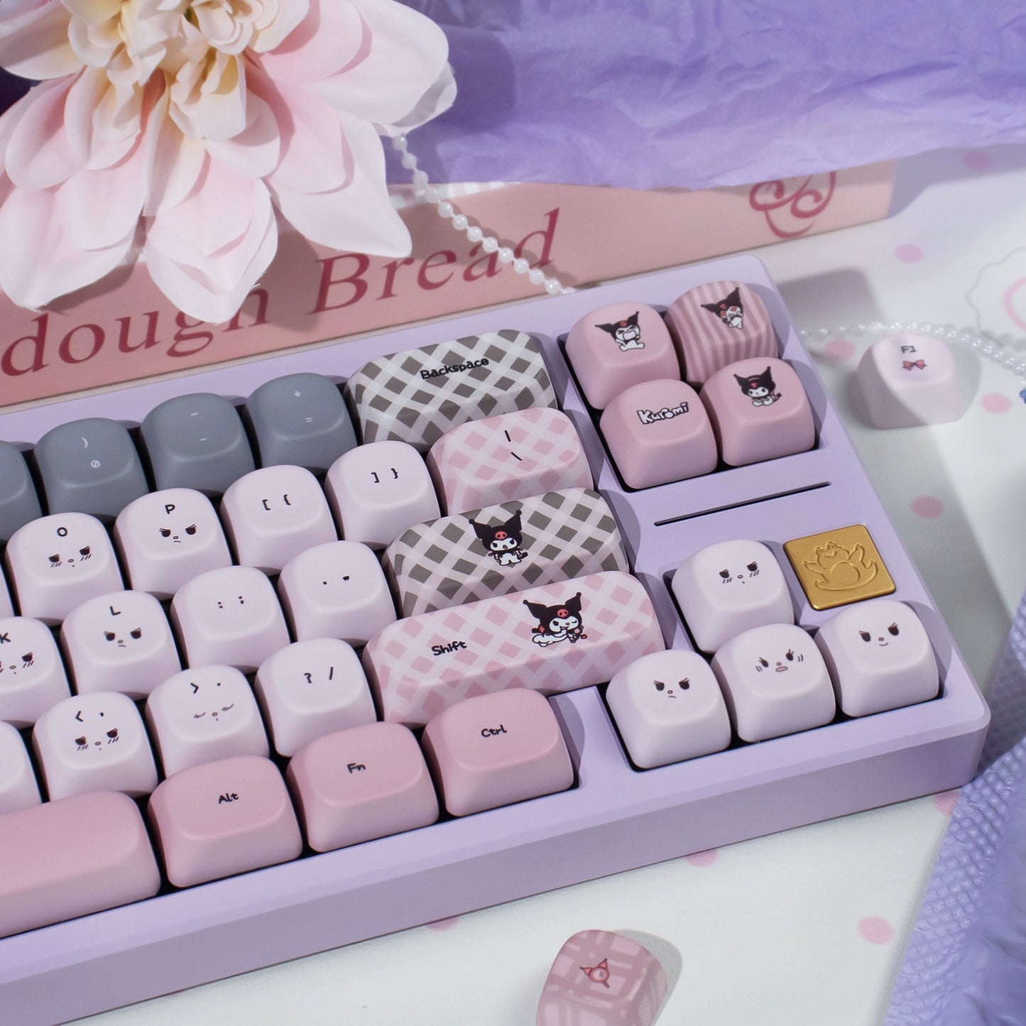 #0234 Kuromi Theme Grey Pink Keycap PBT + PC CHERRY/MOA Profile Designed By URE（not including keyboard））