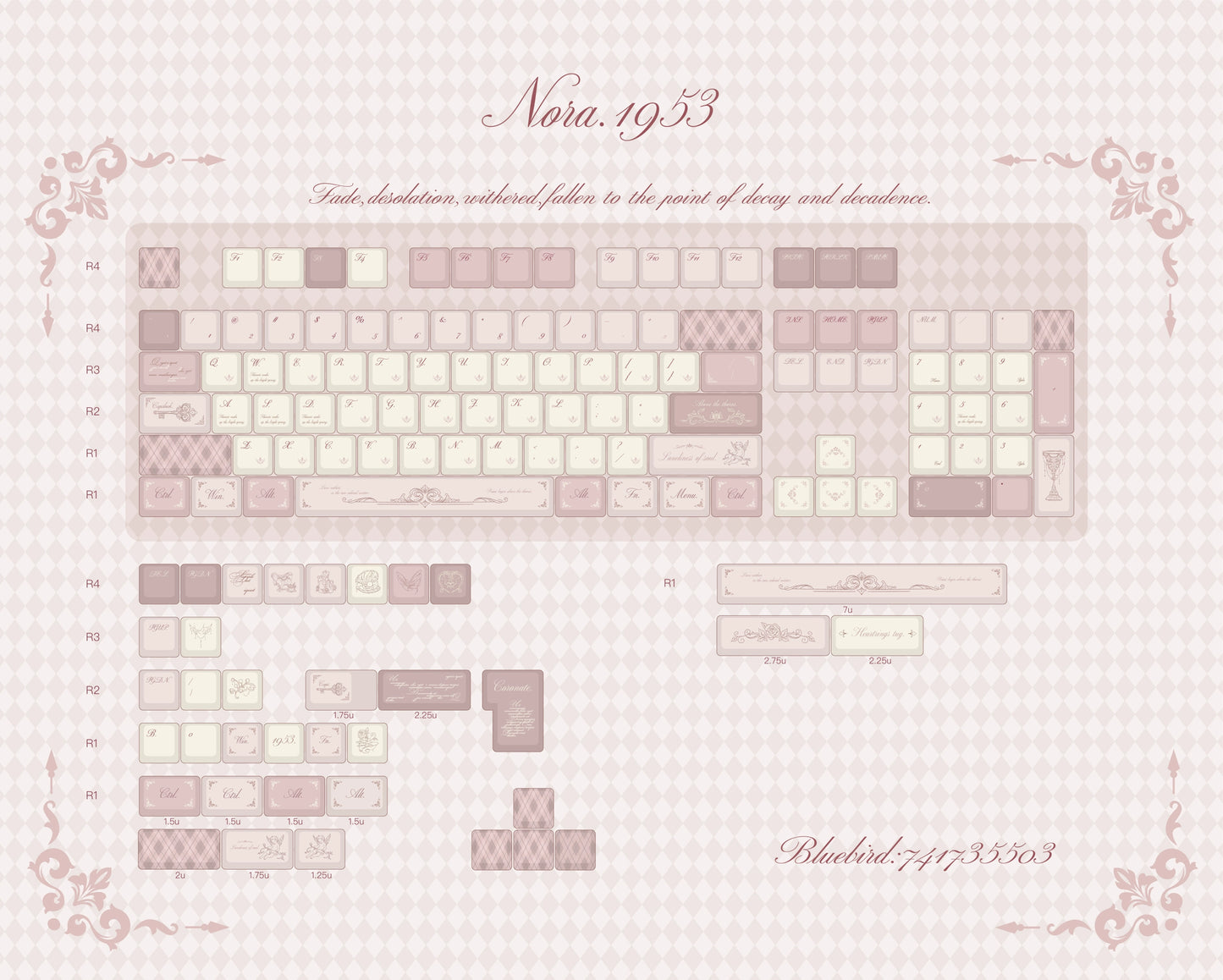 101 Bluebird-Nora.1953 Pink French Gentle Keycap Cherry Profile (preorder)