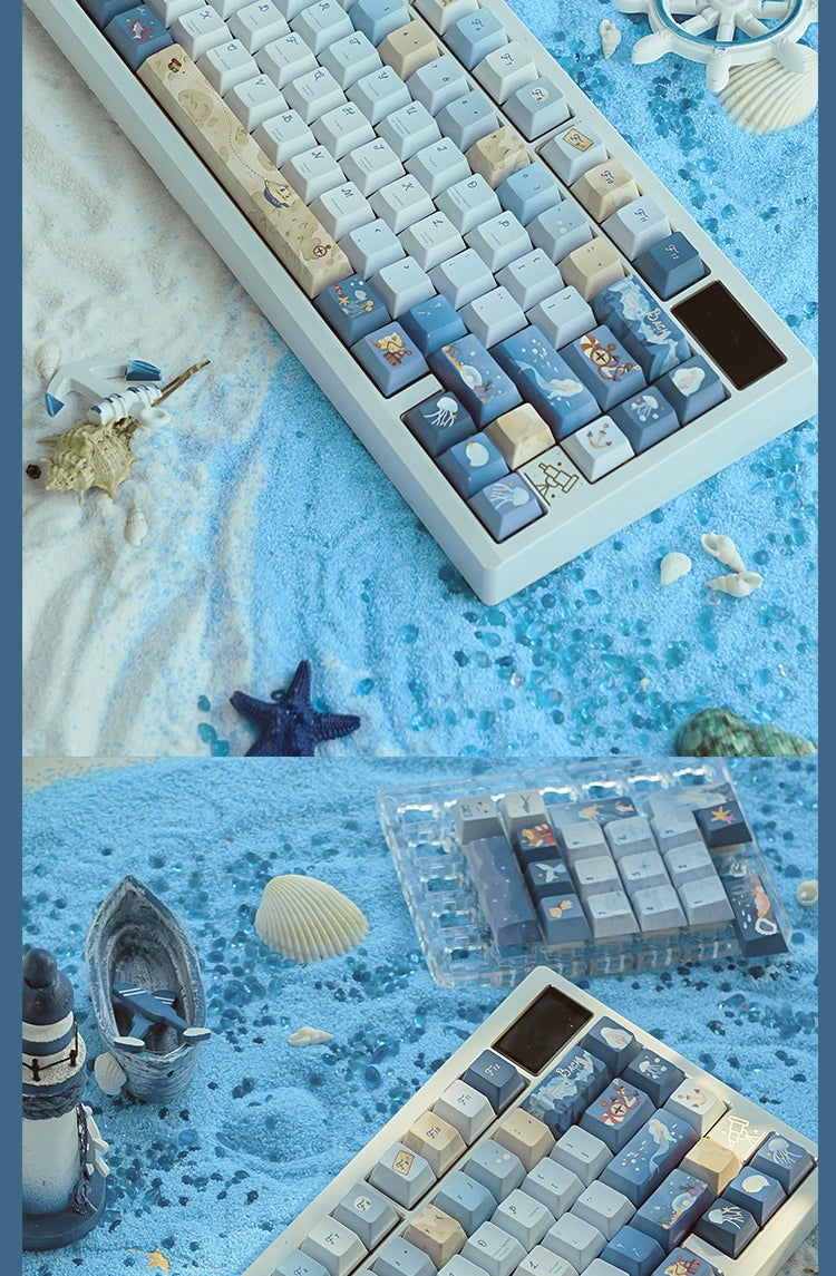 085 Nautical Chart Blue Retro Ocean Theme 138-keys Keycap