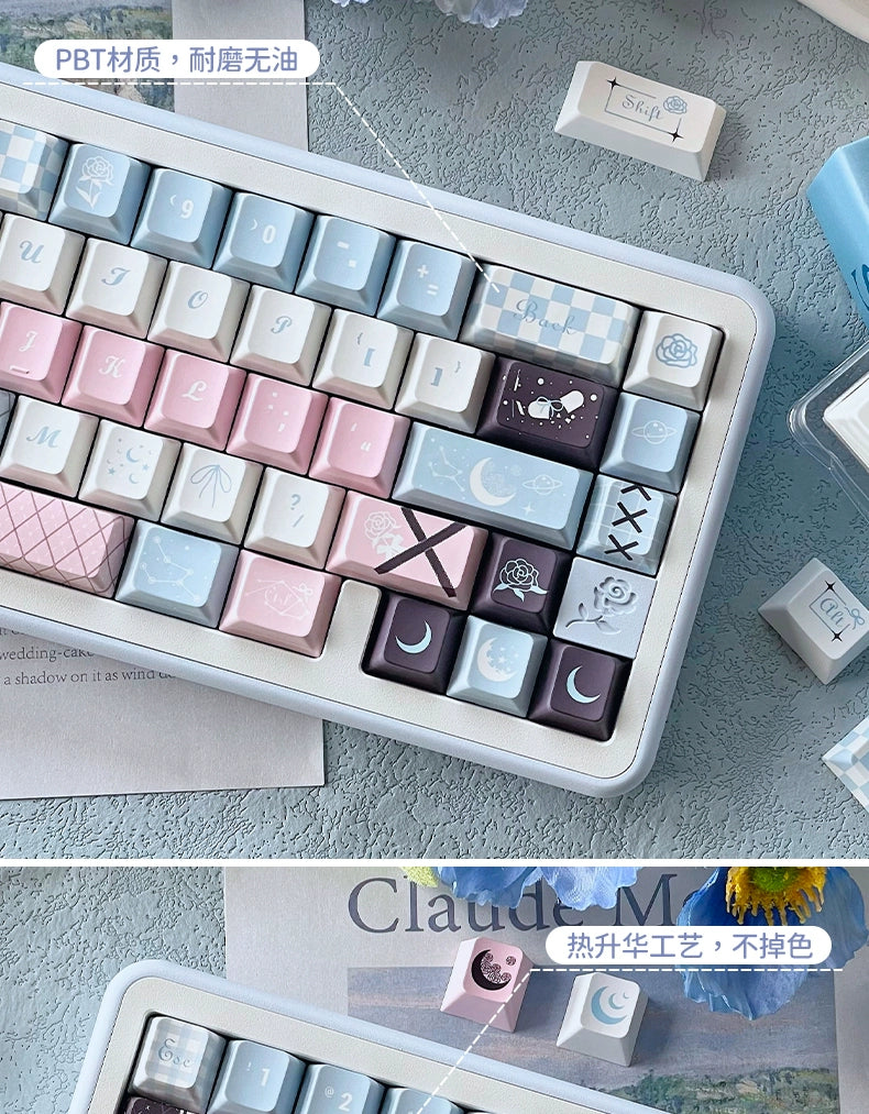 105 Moonlight Rose Pink and Blue Cherry Profile Keycaps 128-key