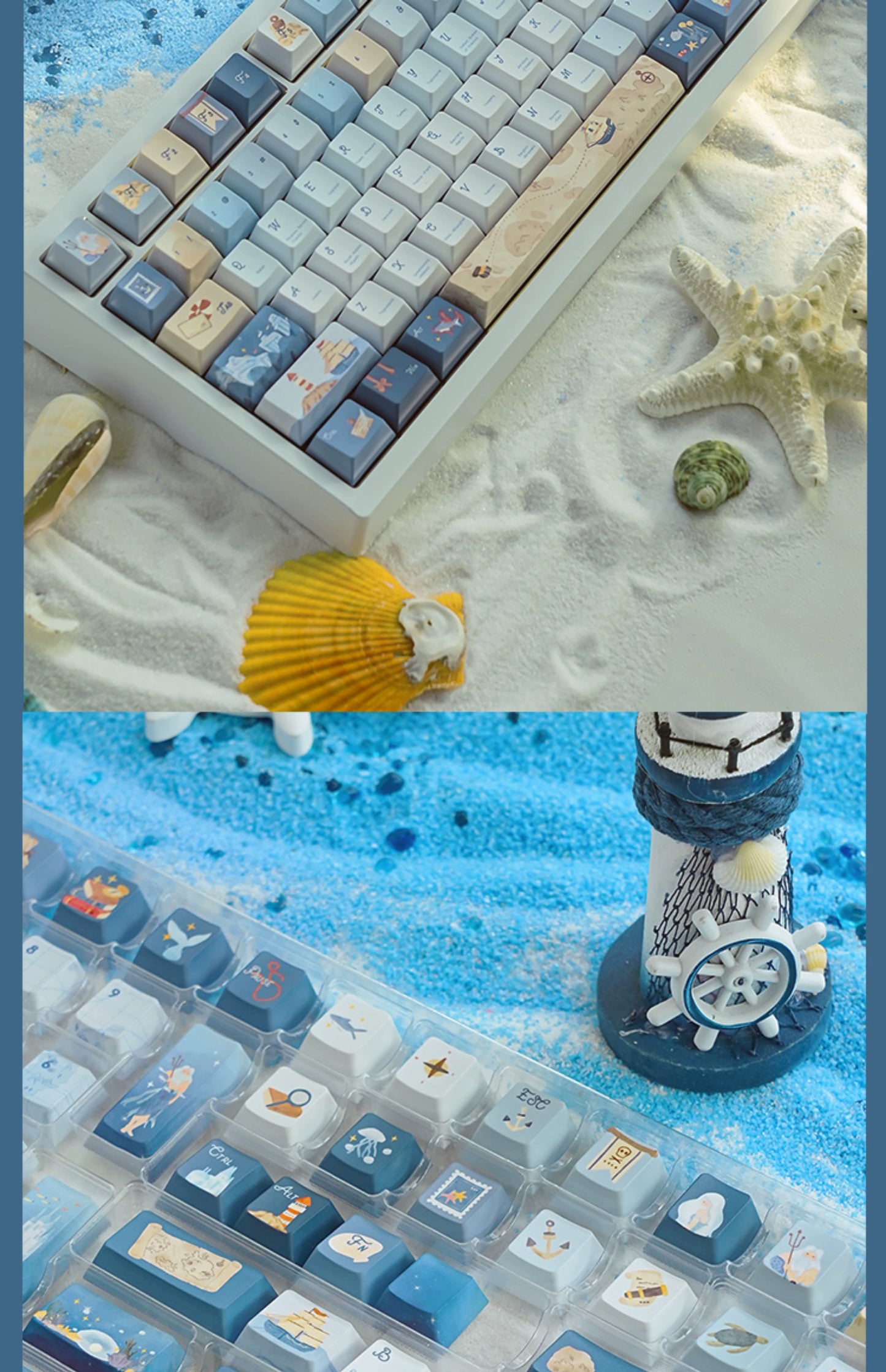 085 Nautical Chart Blue Retro Ocean Theme 138-keys Keycap