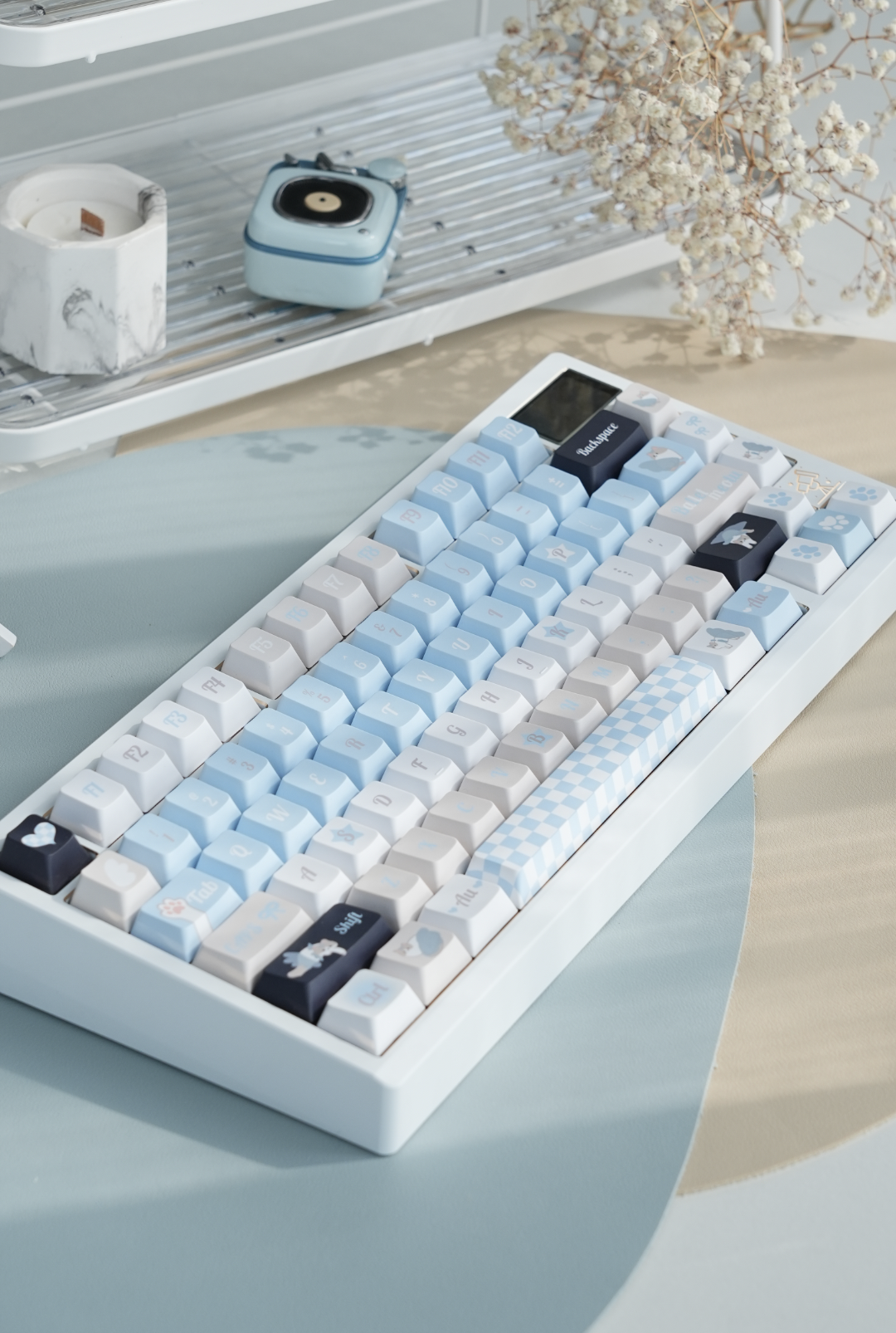 078 Pastel Blue Ballet Meow Cat New Cherry Profile Keycaps