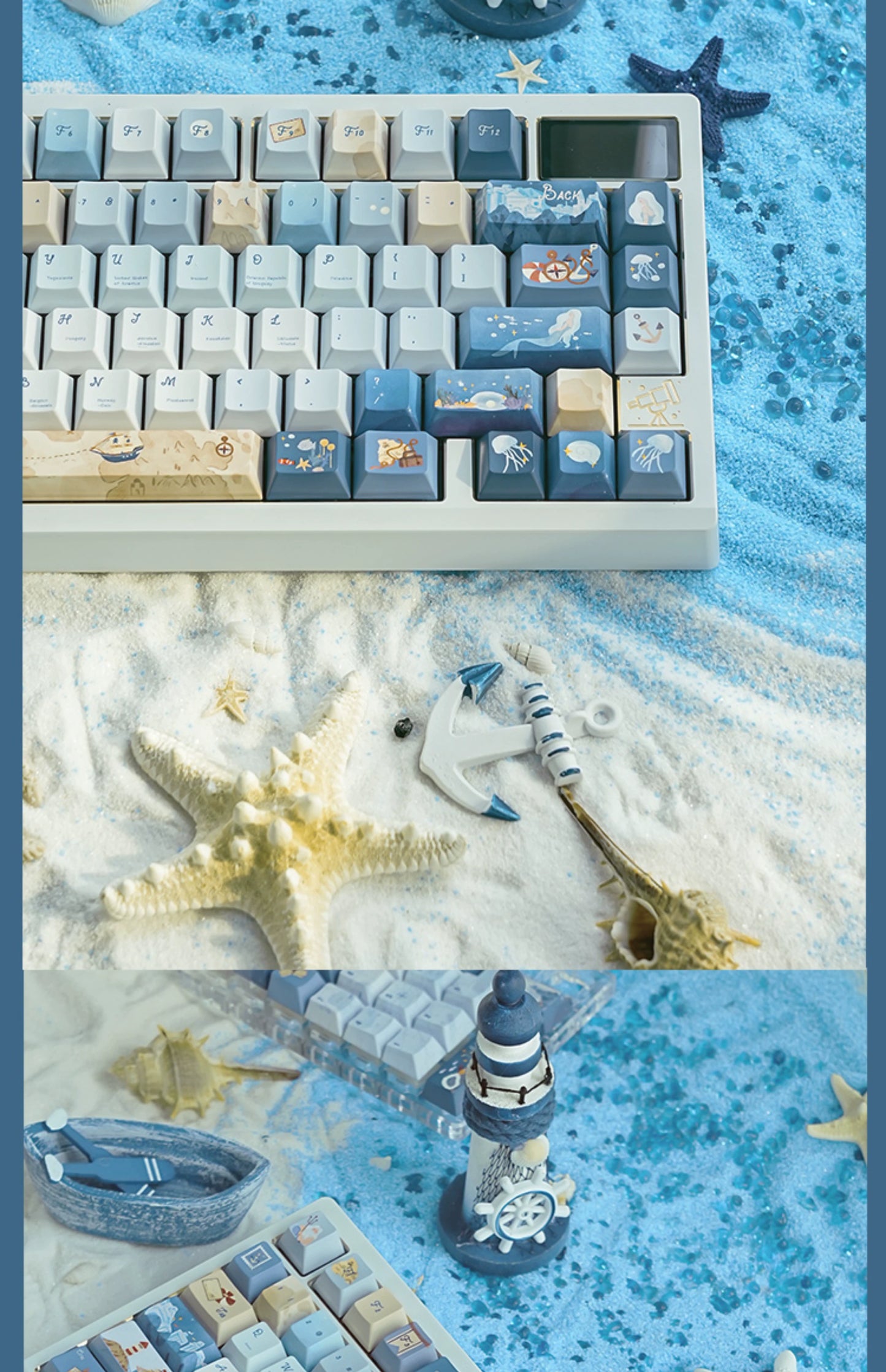 085 Nautical Chart Blue Retro Ocean Theme 138-keys Keycap