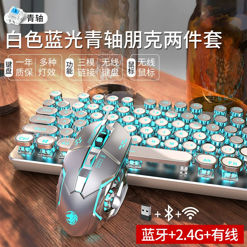 TK950 Wireless Bluetooth Tri-mode Mechanical Keyboard and Mouse Suit Punk Retro Typewriter Style