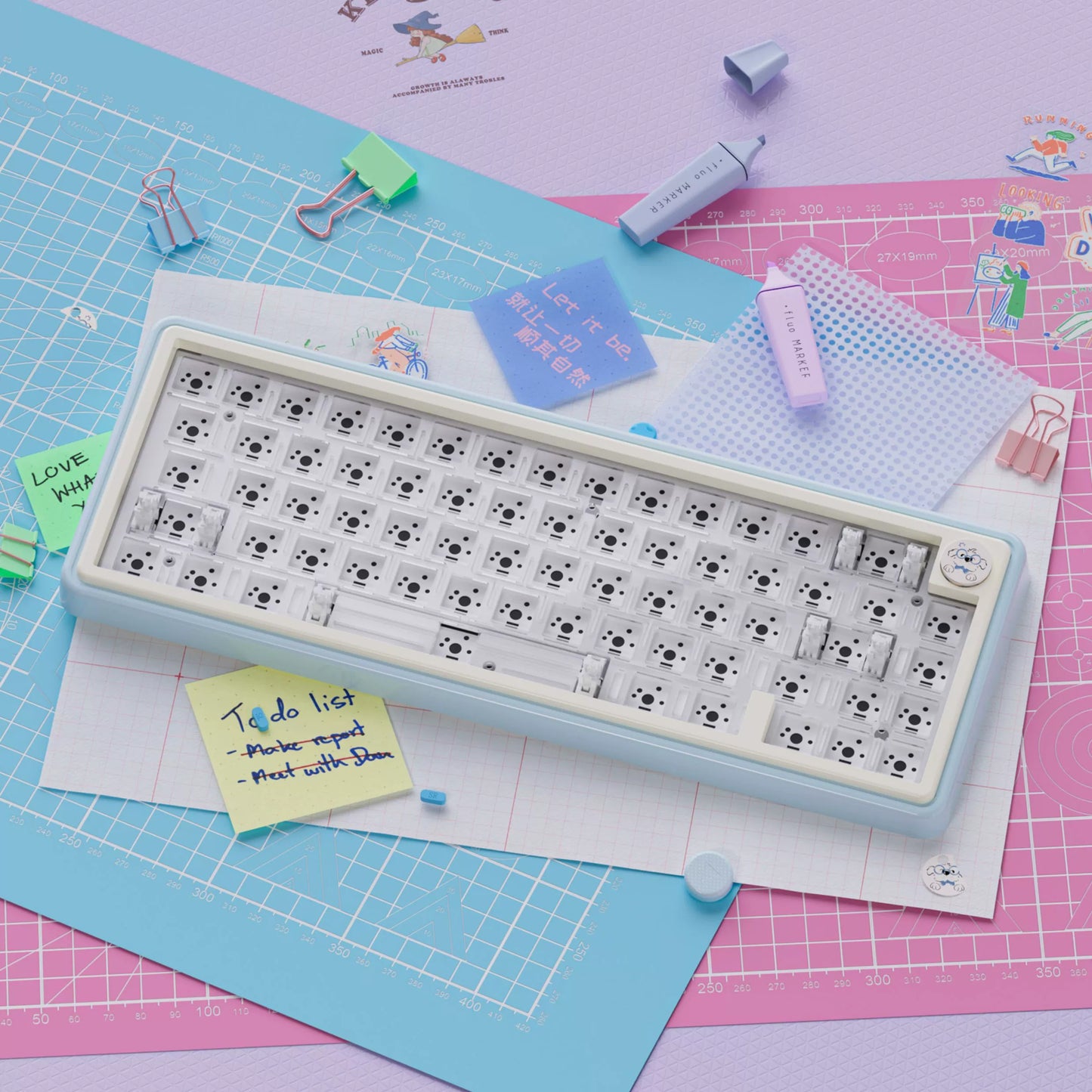 UR65 Blue/Pink/Red Mechanical Customized Keyboard (Tri-mode Gasket Hot Swap RGB Support QMK/VIA)