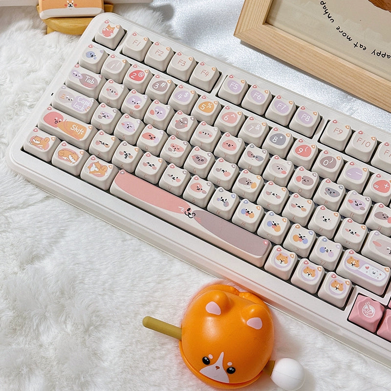 Pastel Pink Beige Grey Meow Doggy MAO Profile Customized Cute Cat Dog Keycaps