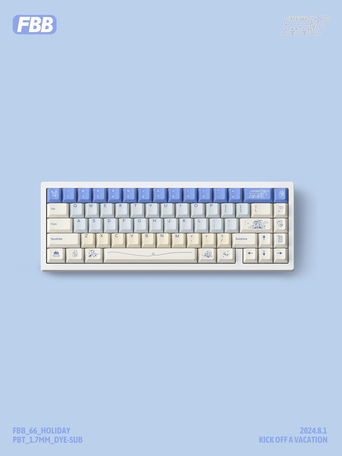 046 Holiday Blue Gradual Change Cherry Profile  Keycap 147 Keys FBB Design