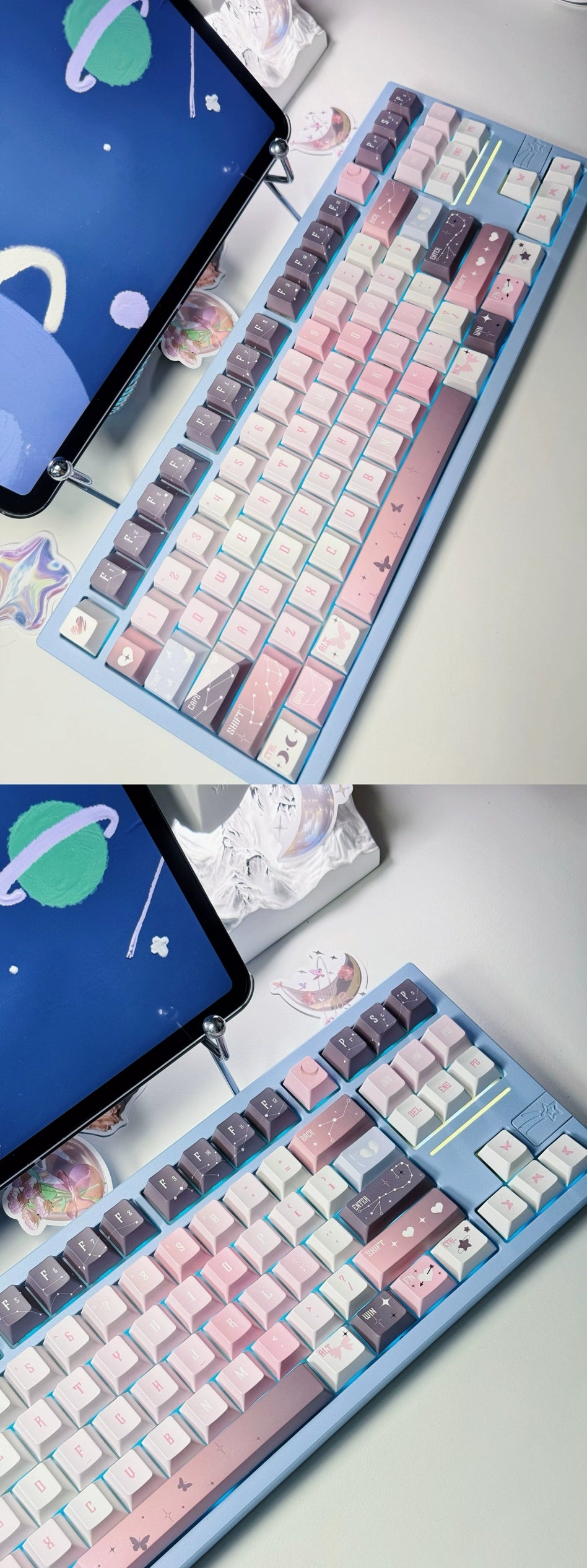 092 Star Fluctuation Gray Pink Gradual Change Advanced Sense Cherry Profile Keycap