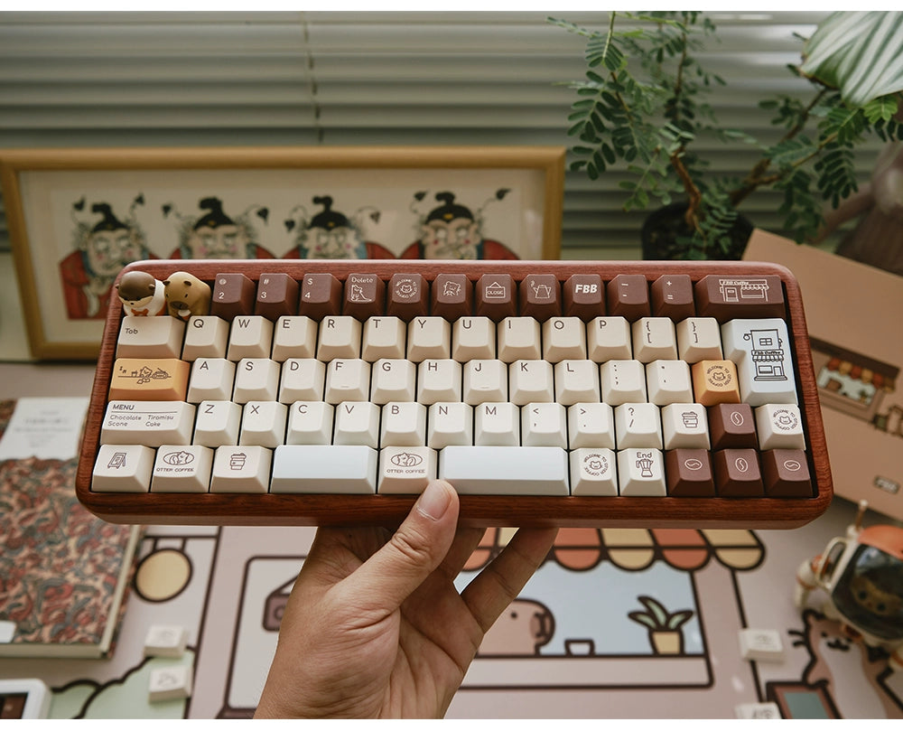 049 Cute Otter Coffee Brown Beige Kapibara Keycaps Cherry Profile FBB Designed 145 Keys 1.6mm Thickness