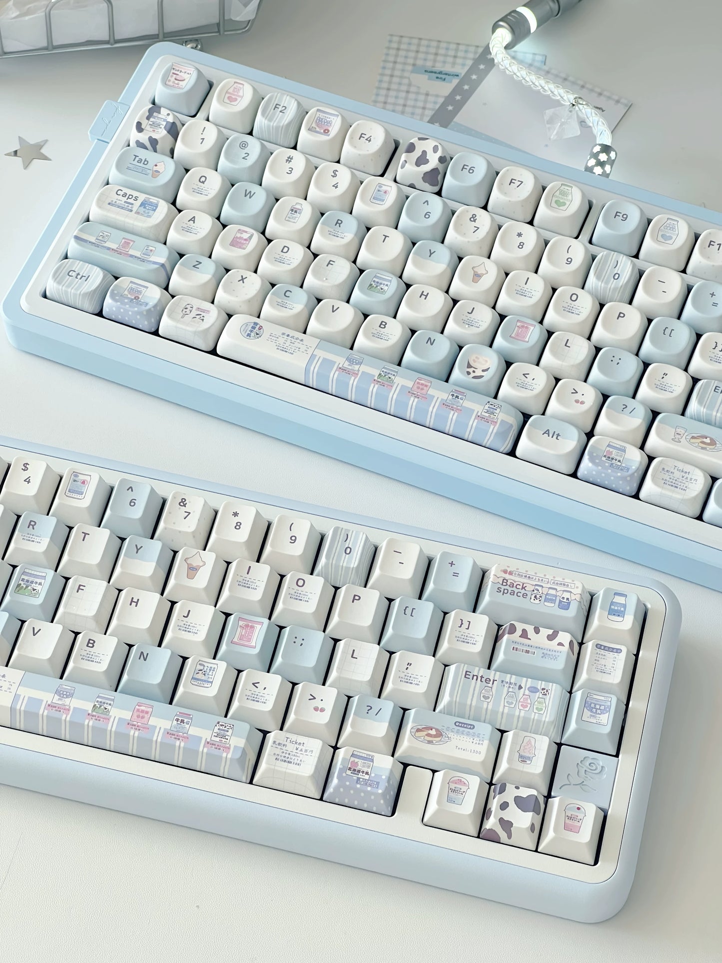 #0297 Hokkaido Milk Blue and White Japanese Style PBT Keycaps for Mechanical Keyboards Designed By SeeYou