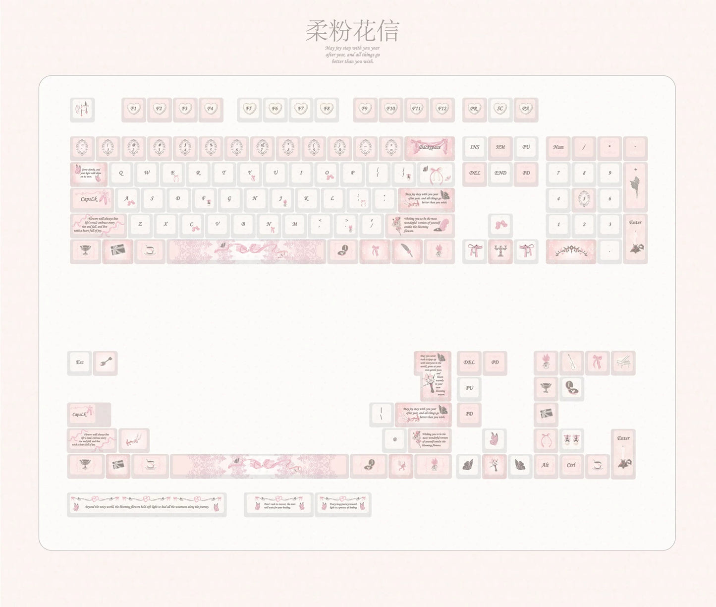 #0295 Pale Pink Letter Vintage Pink Keycap Set – Retro Feminine 140-Key PBT Keycaps for Mechanical Keyboards Designed By Twinkle Lab