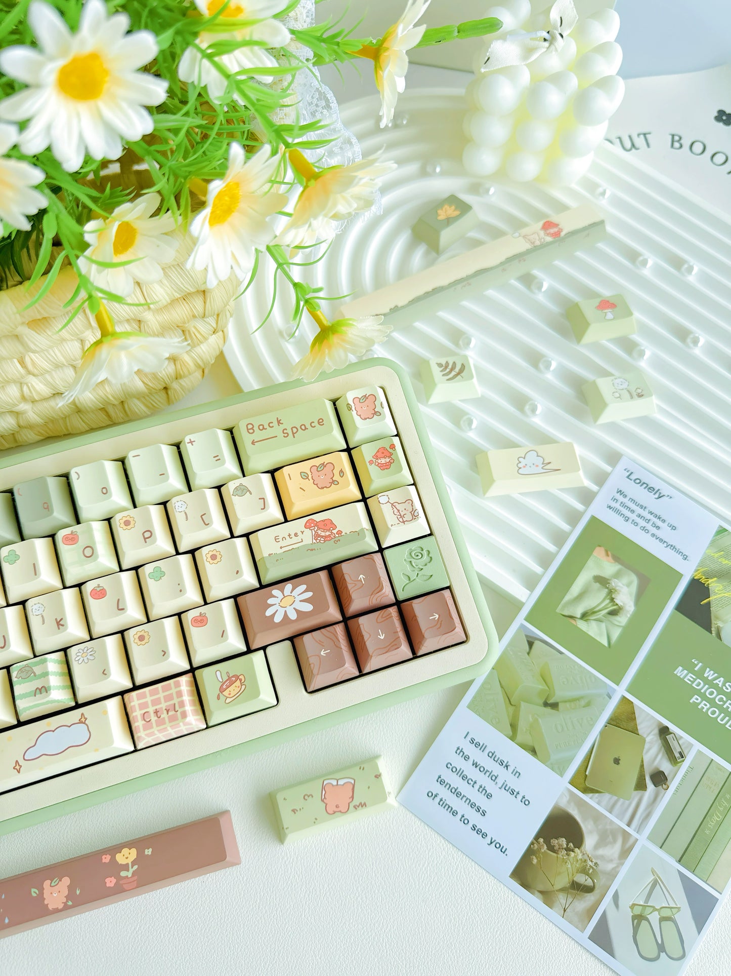 037 Pastel Green Bear Forest Keycap Cherry Profile 150 Keys