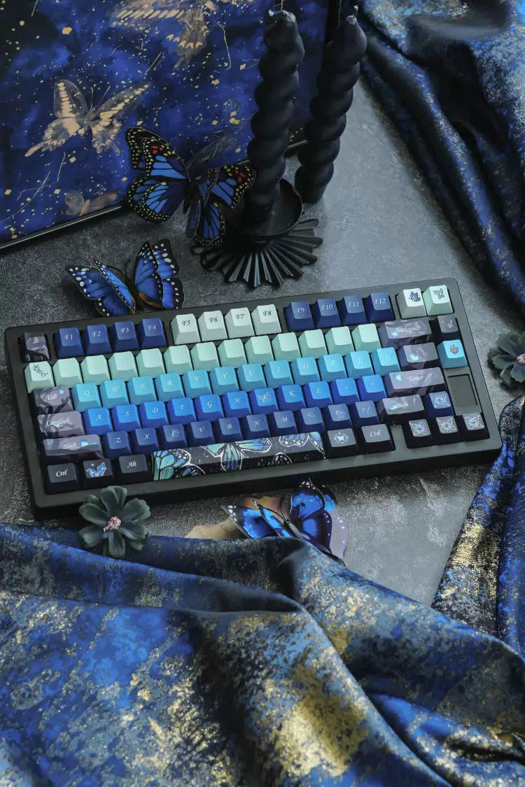 064 Midsummer Night's Dream Blue Butterfly Keycaps Cherry Profile Designed By Fox Paws Studio