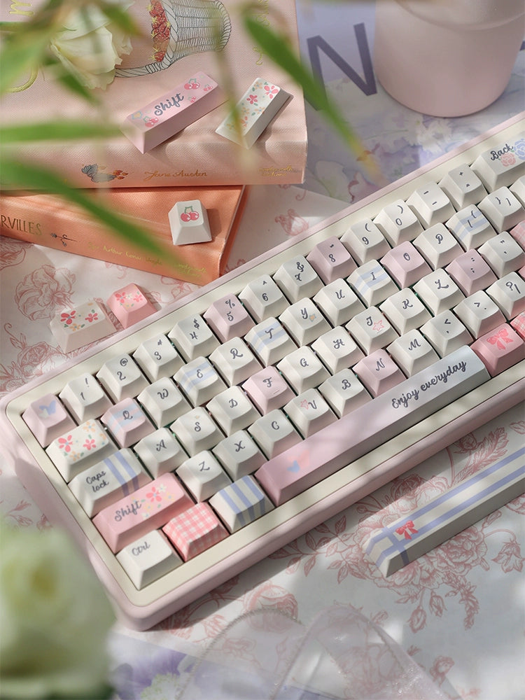 043 Pastel Pink Blue Grids Garden Keycap Cherry/ MOA Profile 152 keys BeeFun design