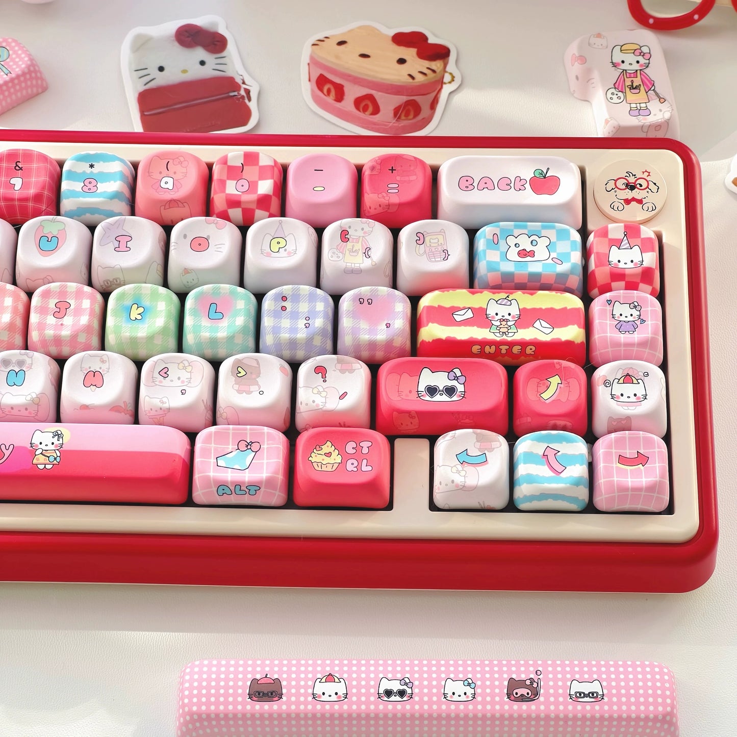 #0232 Kitty Keycap Hellokitty Fan Cute Pink Keycap Moa/cherry Profile (not Including Keyboard)