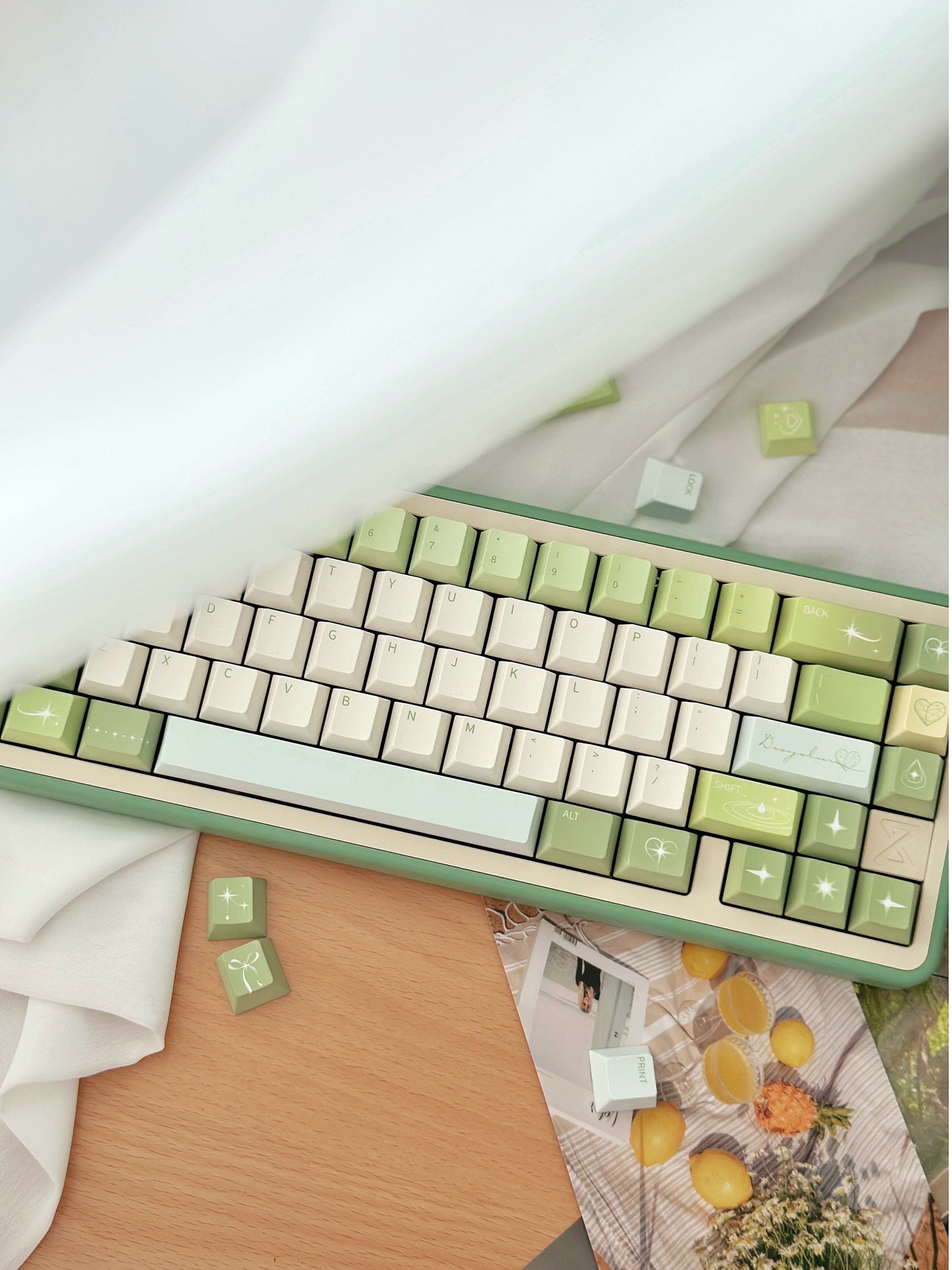 034 Sleepy Rain Simple Fresh Green Cherry Profile Keycaps 139 keys