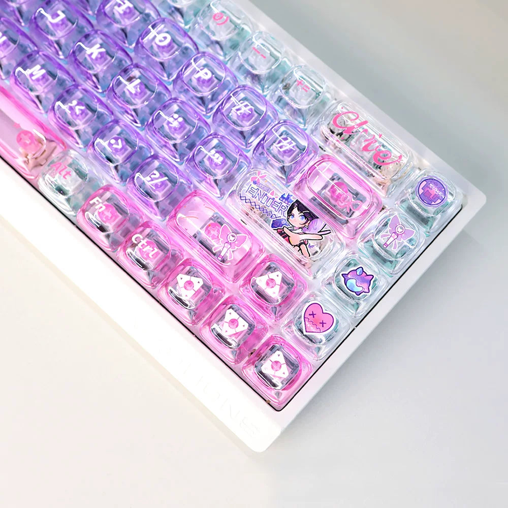 #0259 Twilight Purple Pink Glittering Butterfly 2.0MOA Profile PC Transparent 60/68/87 Keycap Set（not including keyborad）