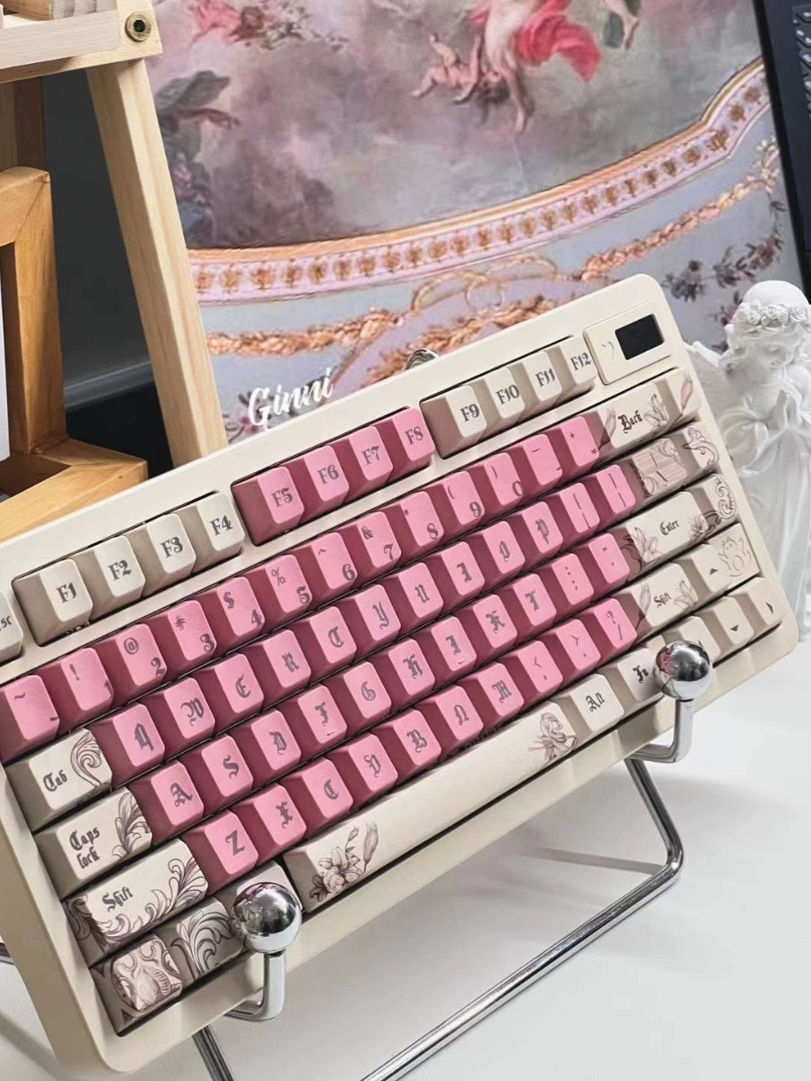 062 Gothic Manuscript Rose Pink Bean Red and Beige 145 keys Cherry Profile Custom Keycaps Designed By Sanyueqing