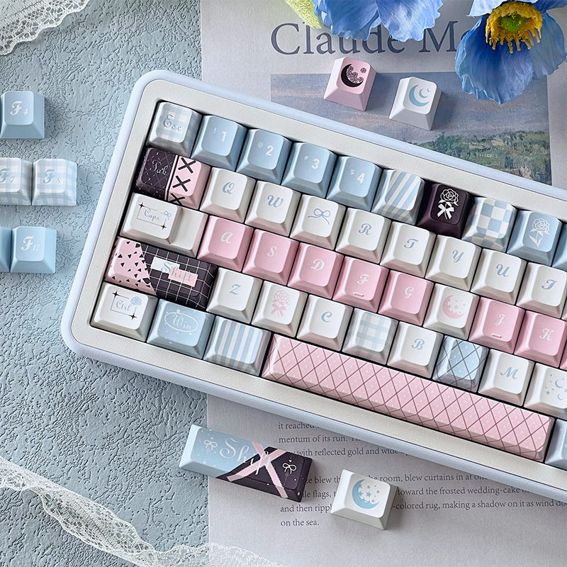 105 Moonlight Rose Pink and Blue Cherry Profile Keycaps 128-key