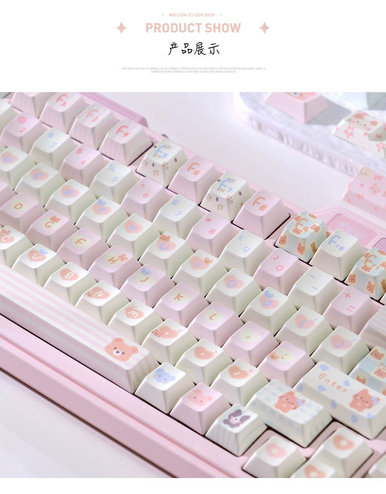 054 Piggy Cat Cute Zoo Animal Cream Style Pastel Pink Yellow Keycap Cherry Profile