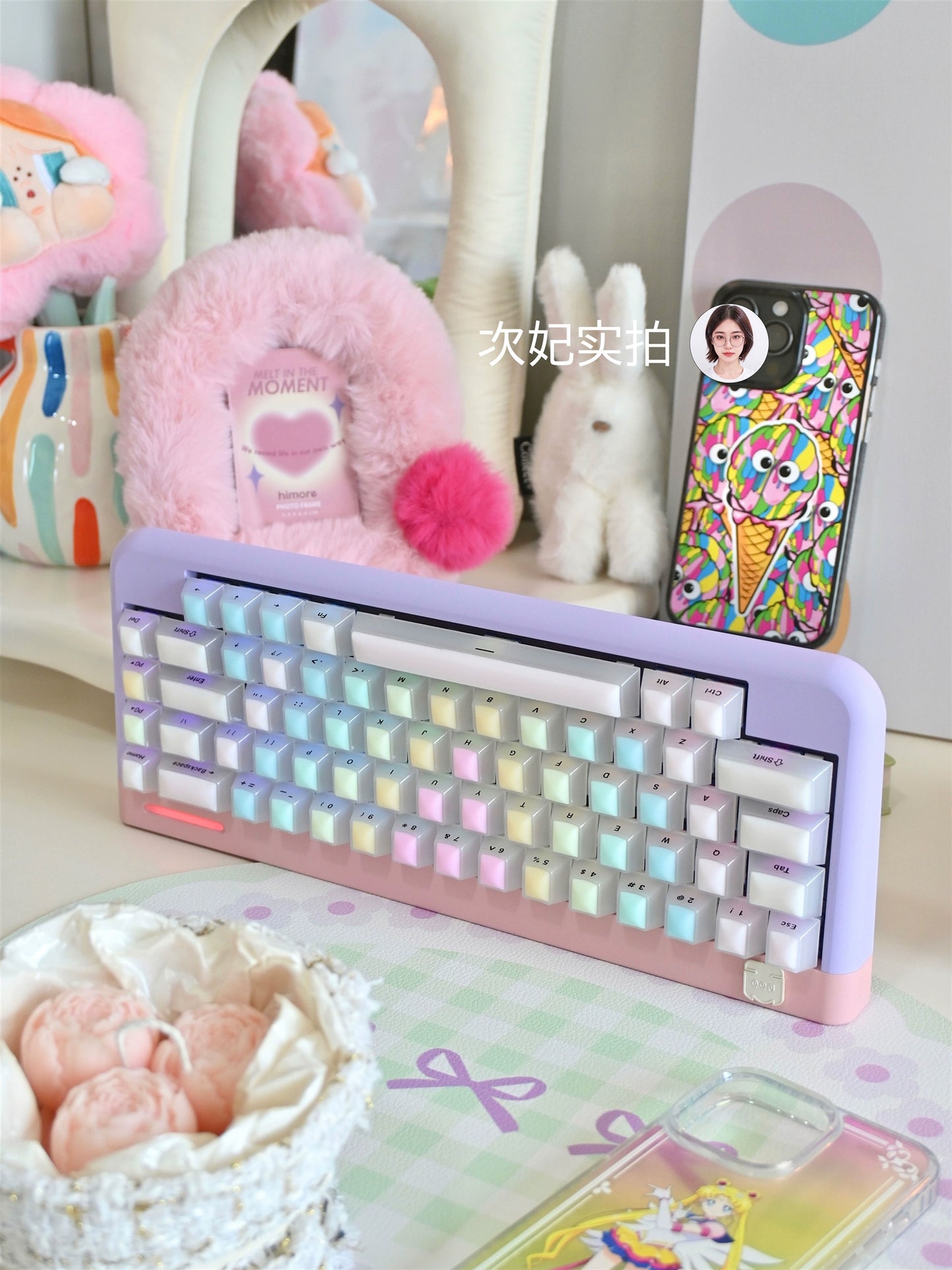 114 Rainbow Fudge Keycaps Fog Clear Silicone Material Soft Bounce Cute Keycaps Cherry Profile 124-key Side-print