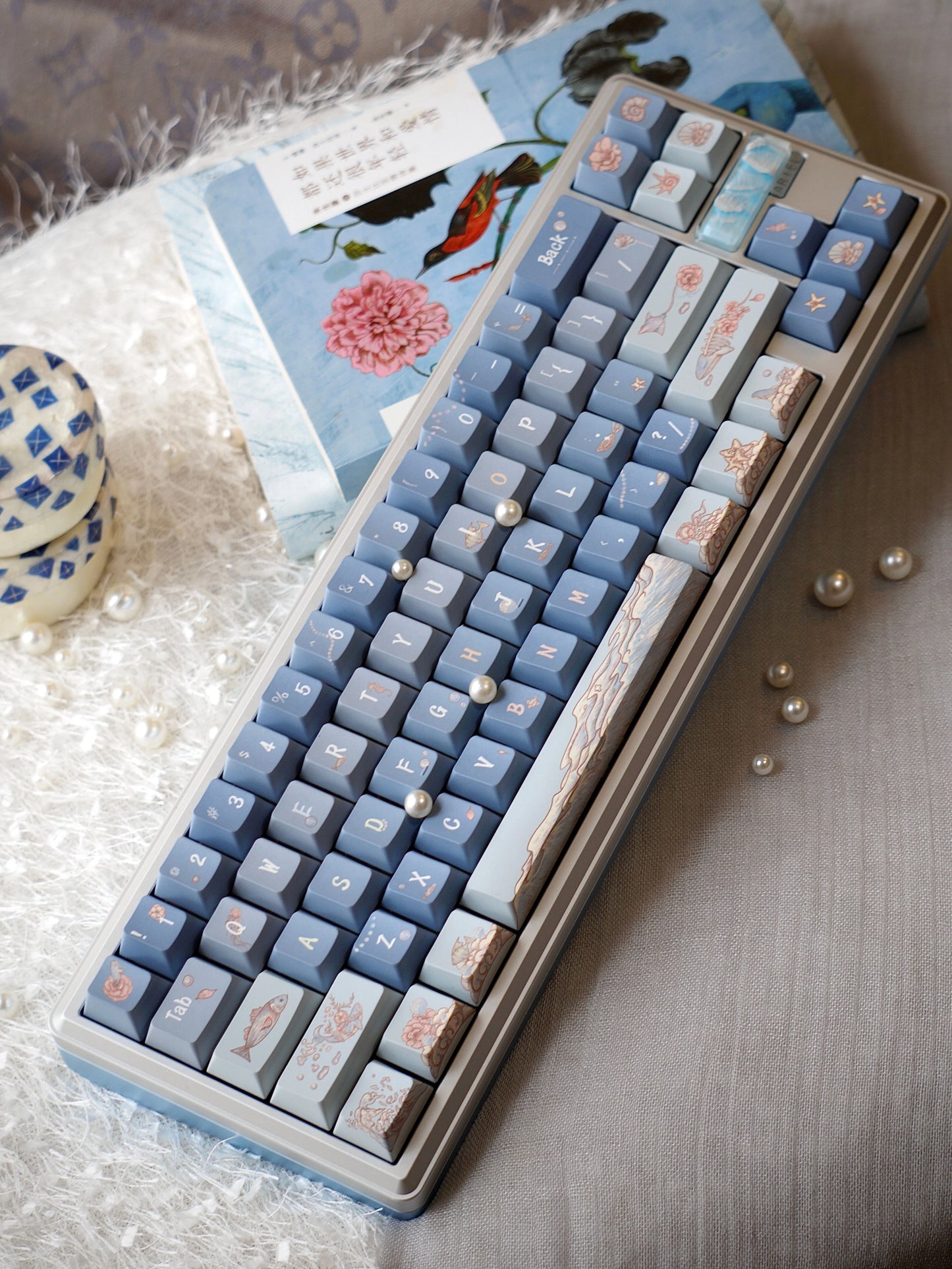 048 Foggy Pastel Blue Sea Creature Keycap Set Cherry Profile SO Profile 139 Keys Designed By Sleeping Sheep