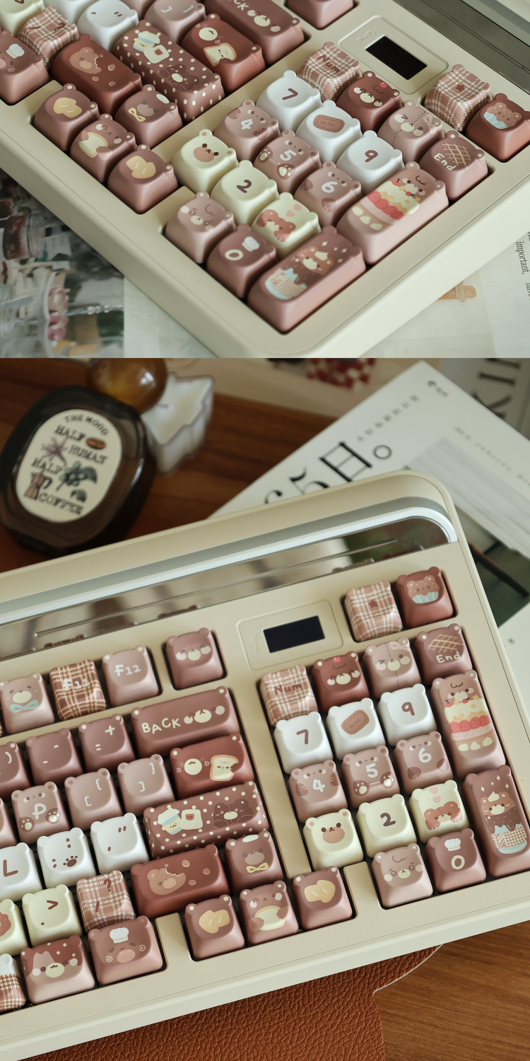 026 Brown Bear Baked Keycaps Cute and Round Skin-like Feel Designed By SOULCAT