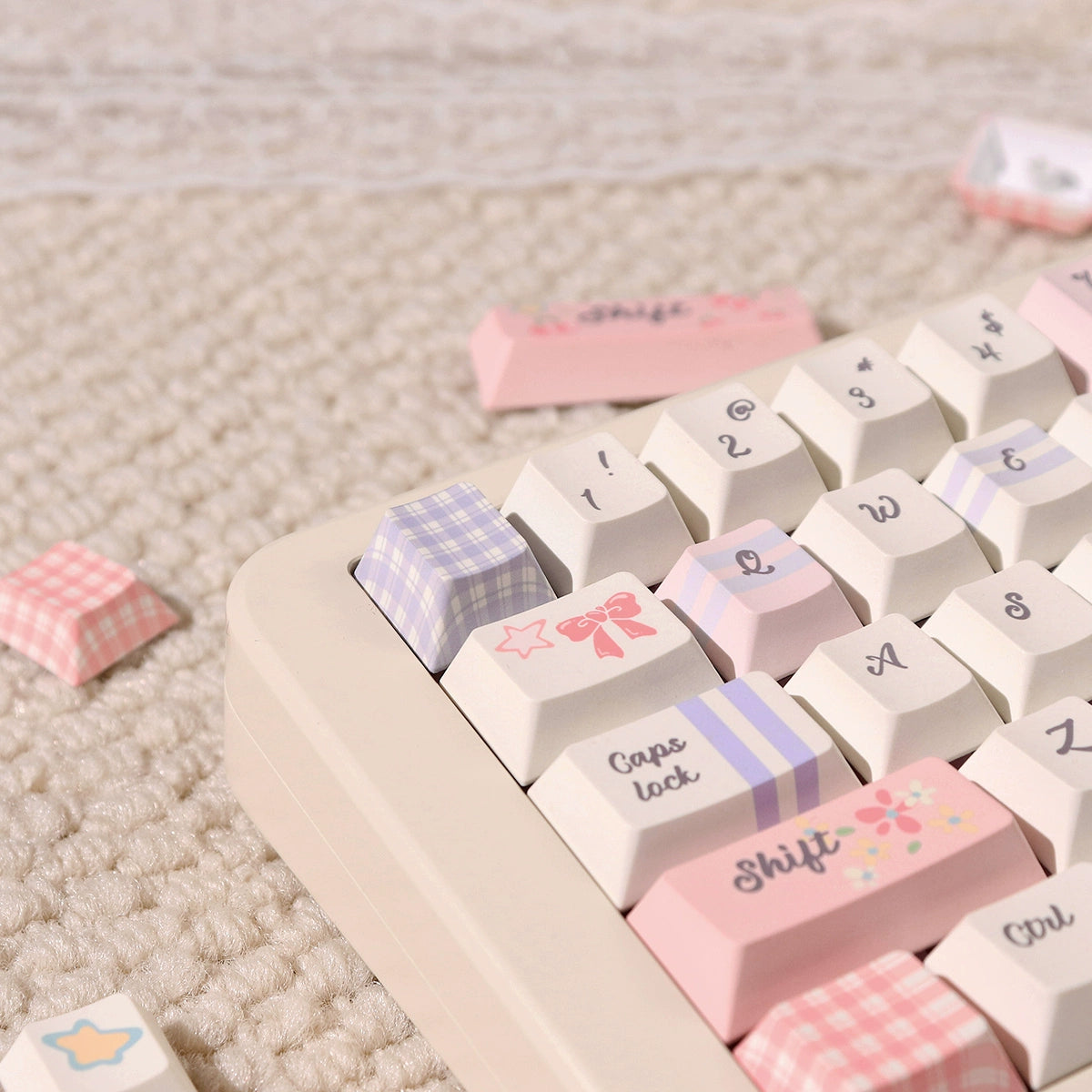 043 Pastel Pink Blue Grids Garden Keycap Cherry/ MOA Profile 152 keys BeeFun design