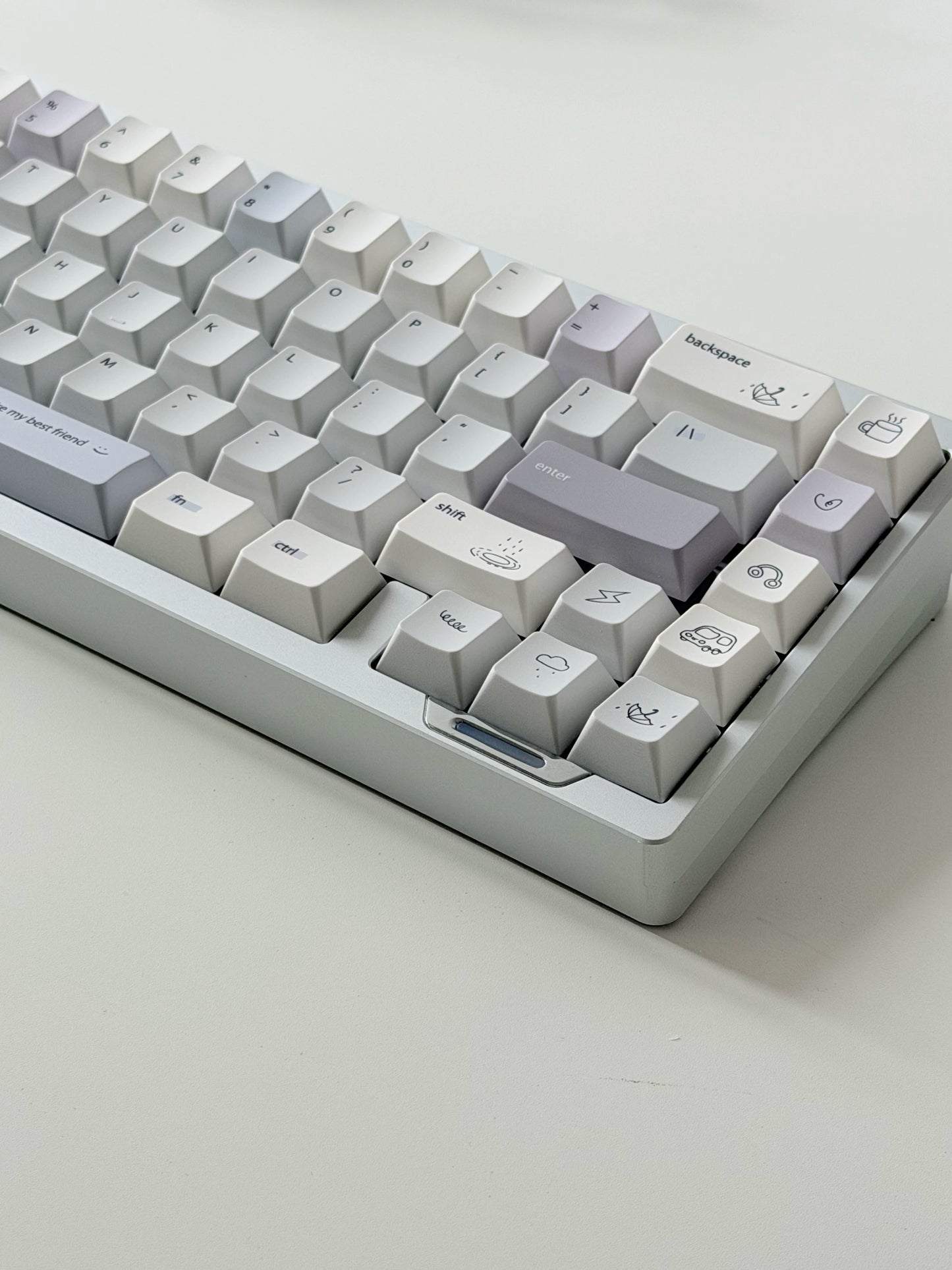 #0296 Minimalist Pale Blue White & Gray Keycap Set – Retro Japanese Style PBT Keycaps for Mechanical Keyboards Designed By Mochi Lab