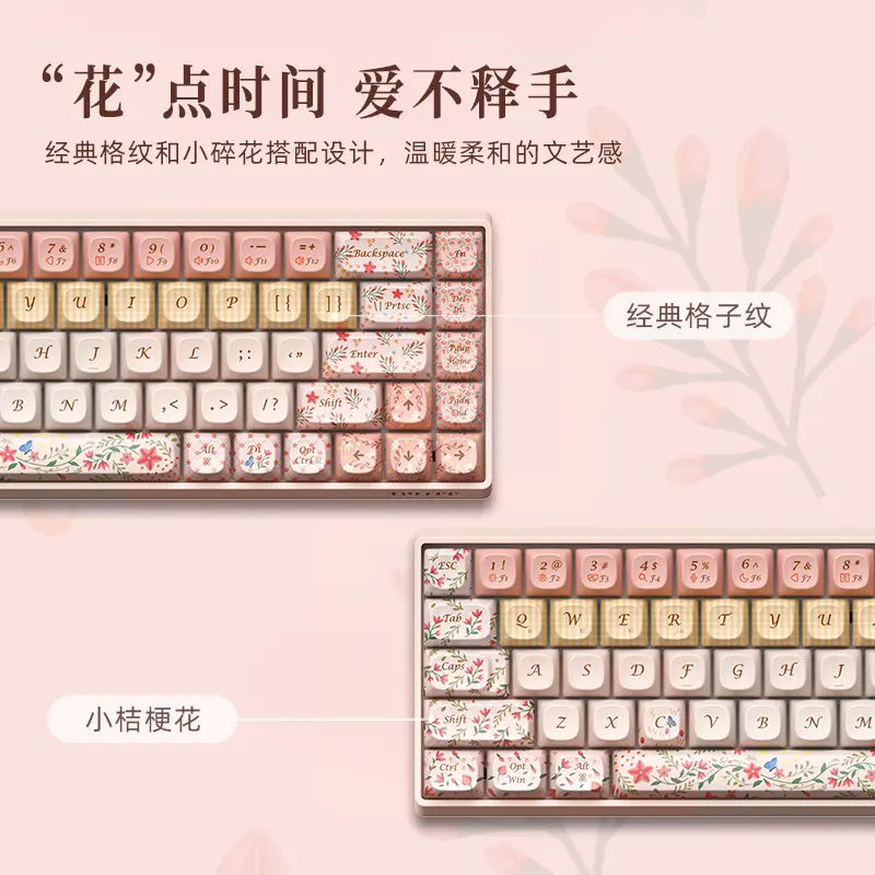 Limited Edition Pastel Pink Forest Flower Language Tri-mode Mechanical Keyboard Customized Ergonomic Keycap Designed by Lofree