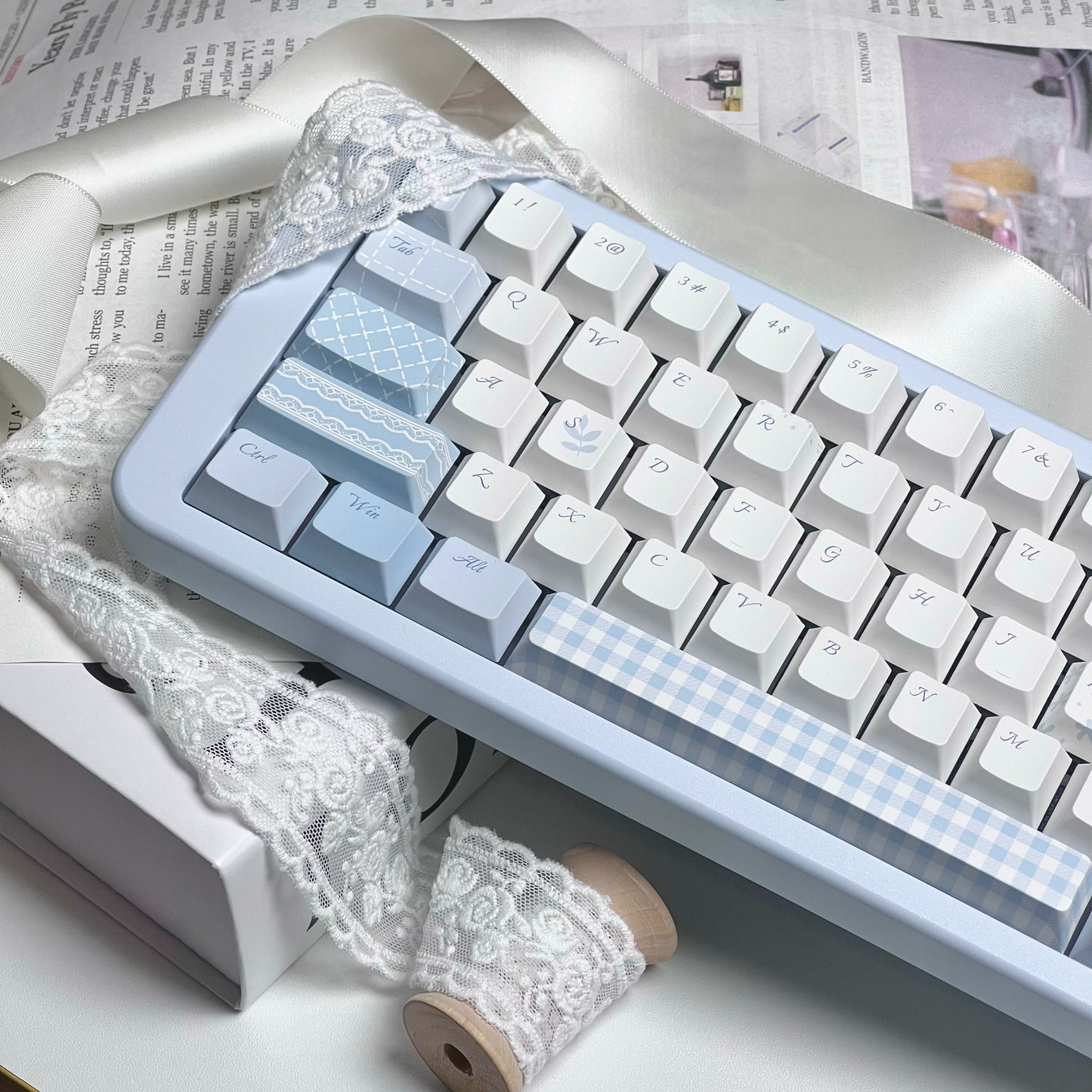 080 Pastel Blue Lace Love Poem Keycap Cherry Profile Design Mocoo