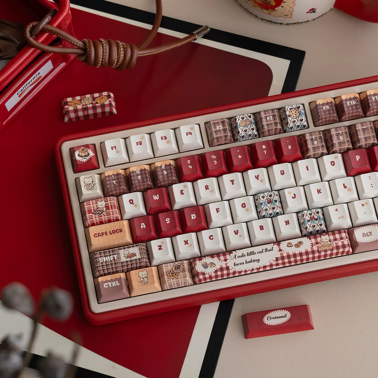 #0293 Baking Cat Cherry Profile Red Chocolate Keycap Designed By URE