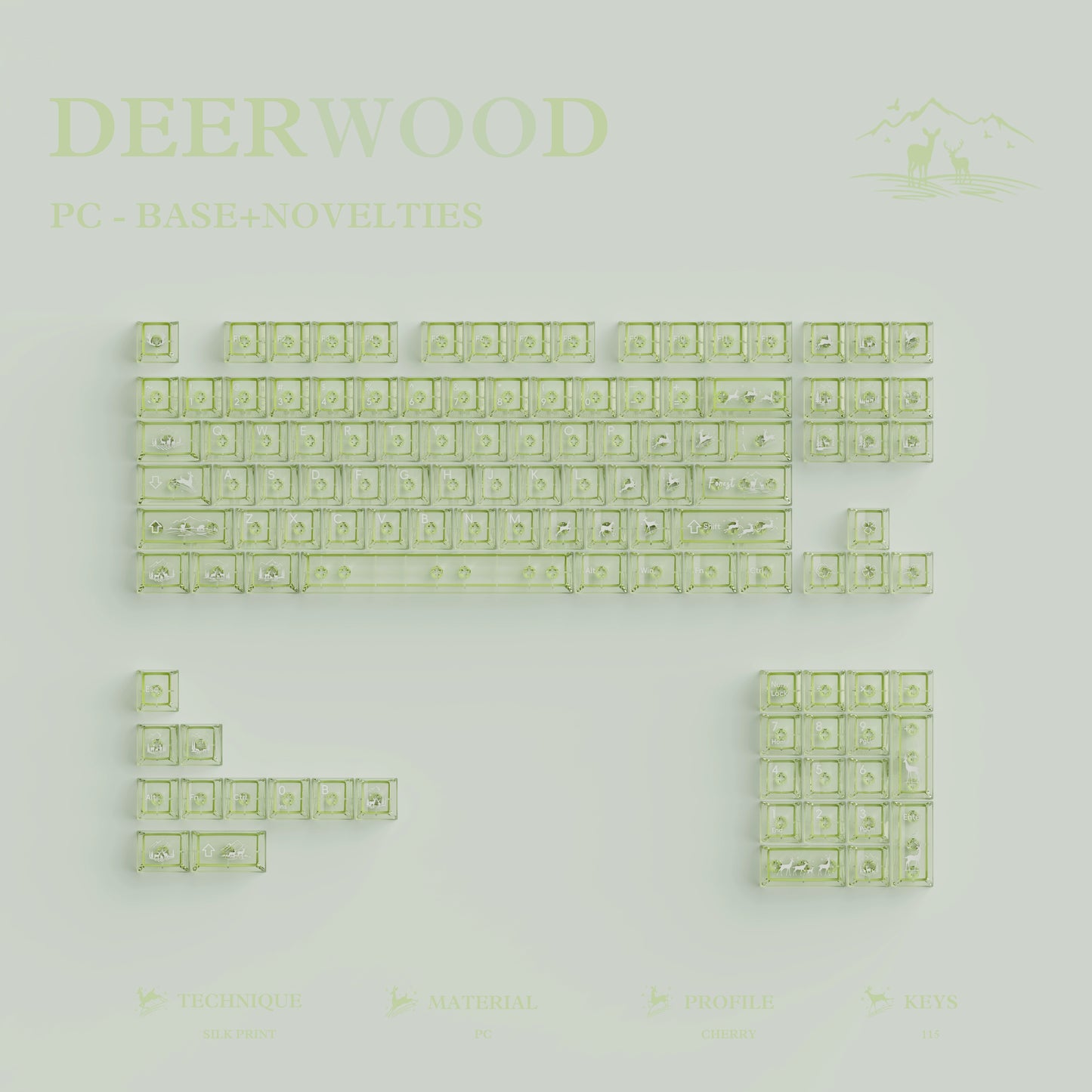 #0216 Fresh Green Dearwood Whisper Keycap Set Cherry Profile PBT146+PC115  （not including keyboard）
