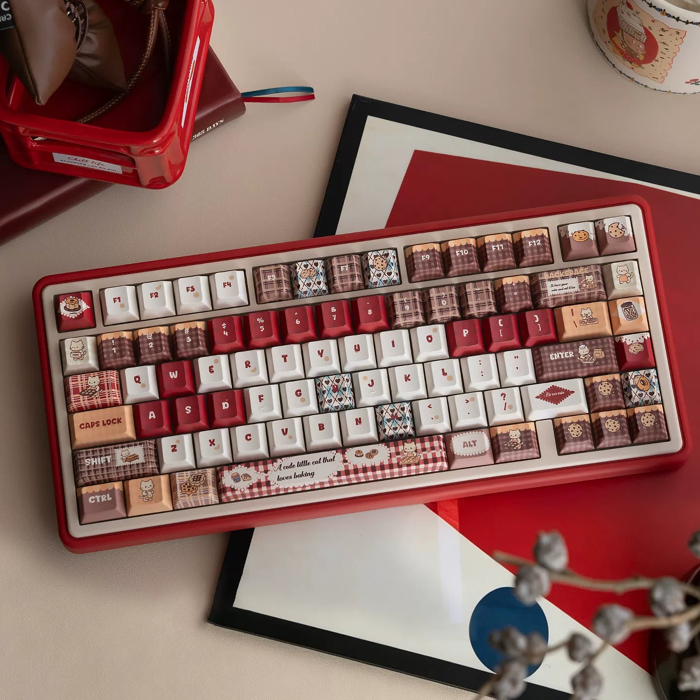 #0293 Baking Cat Cherry Profile Red Chocolate Keycap Designed By URE
