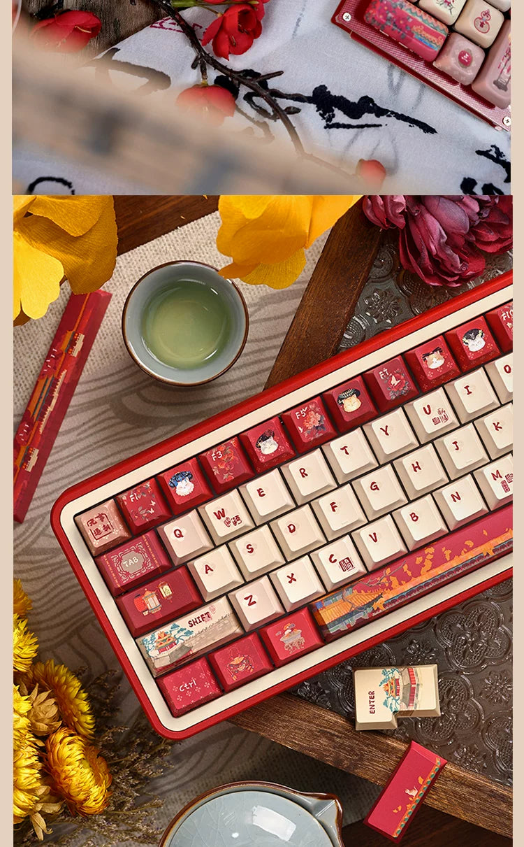 #0268 Red Forbidden City Cat Keycap Cherry/FOA Profile (not Including Keyboard)