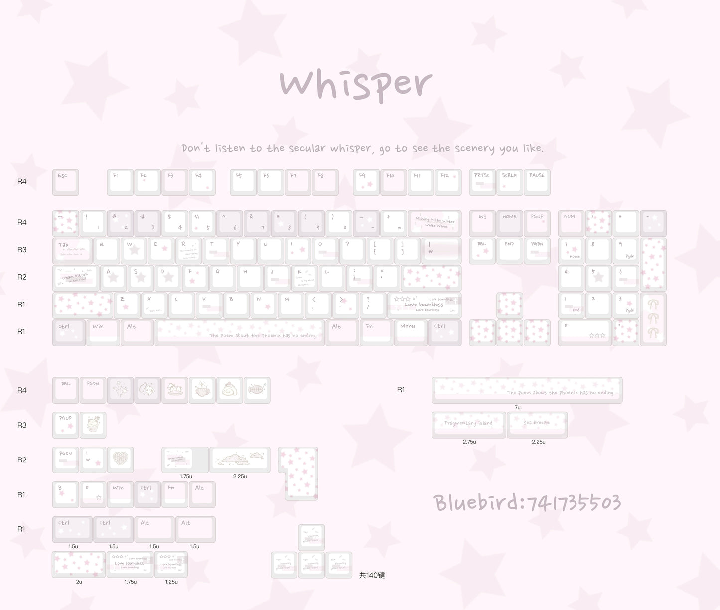 #0207 Whispering Pink White Stars Keycap Designed By Bluebird （not including keyboard）