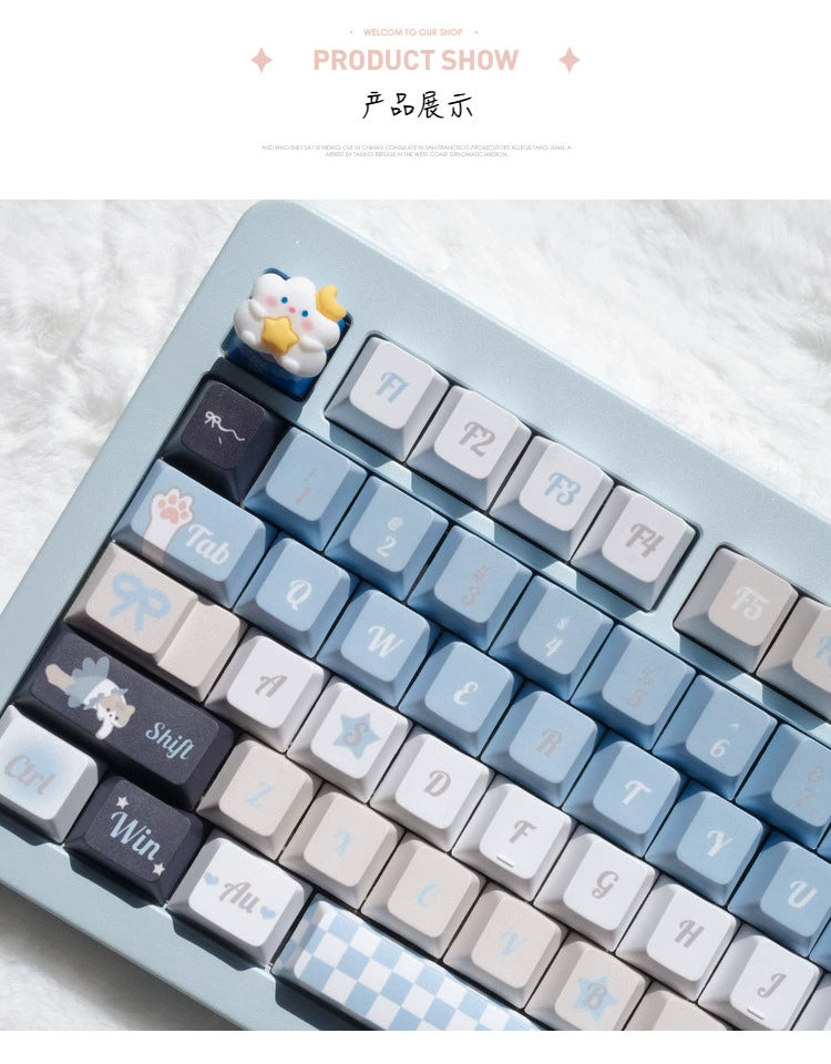 078 Pastel Blue Ballet Meow Cat New Cherry Profile Keycaps